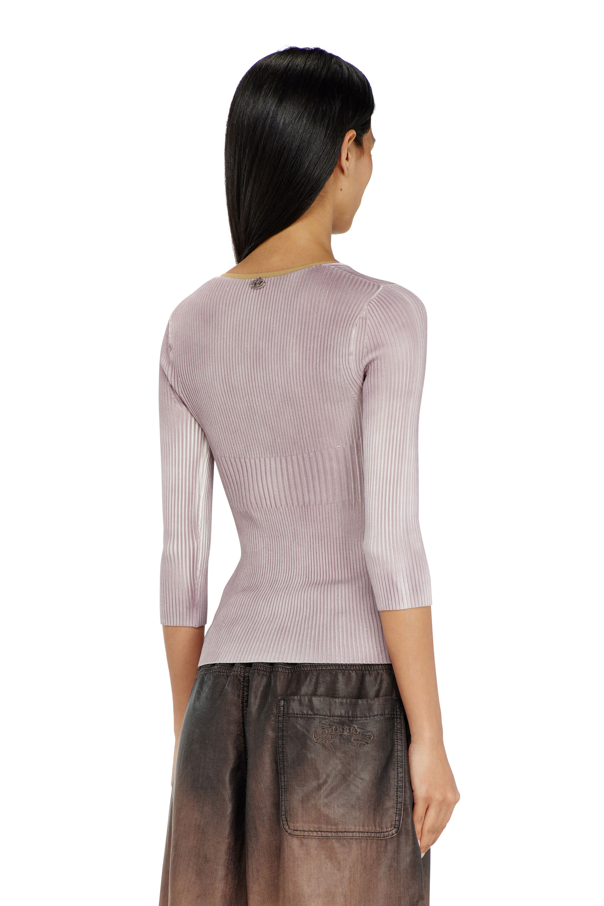 Diesel - M-SARMANI, Maglia a costine con scollo a V e bande a contrasto Donna in ToBeDefined - 4