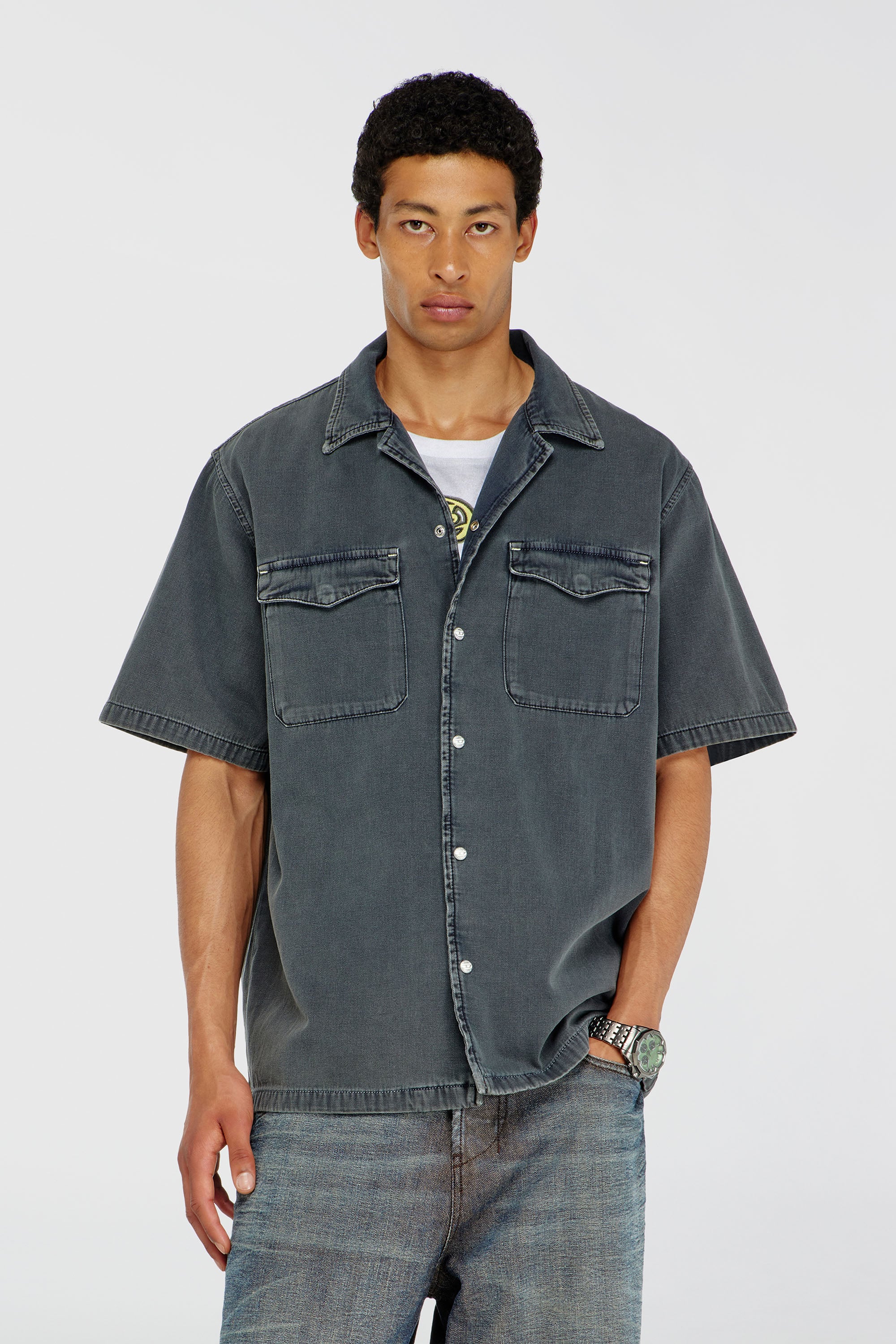 Diesel - D-NABIL-P, Camicia bowling in denim colorato Uomo in Grigio - 1