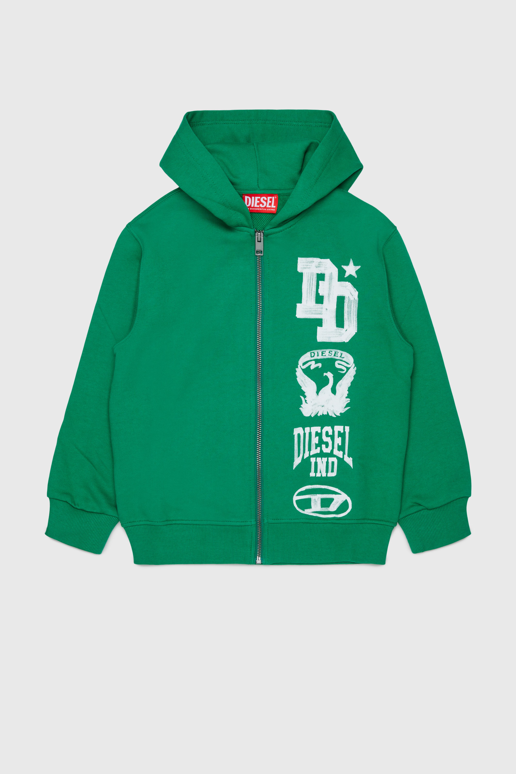 Diesel - SBANDHOOD OVER, Felpa con zip e stampe logo effetto vernice Uomo in Verde - 1
