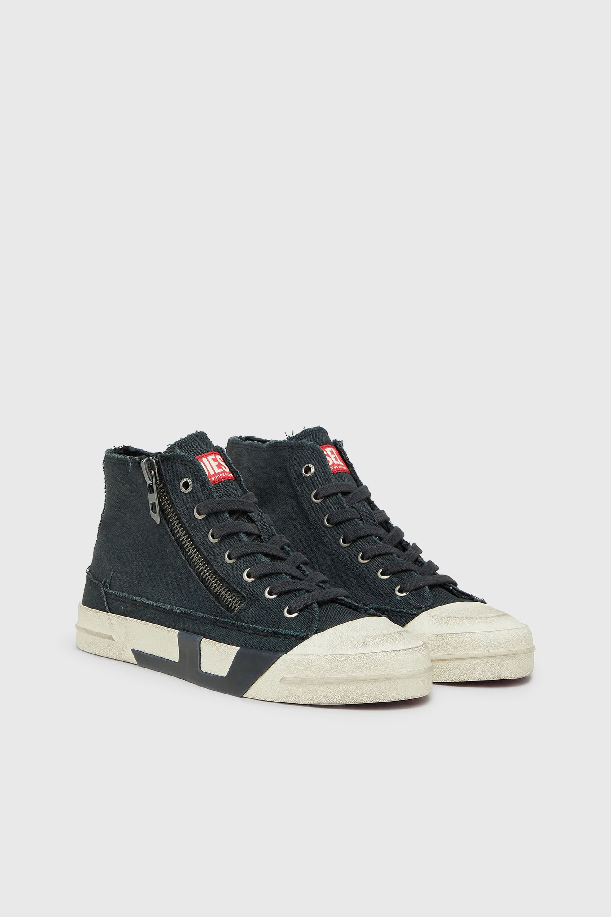Diesel - S-D-VERSE ZIP MID II, S-D-Verse - Sneakers in canvas sfrangiato con logo D Uomo in Nero - 2