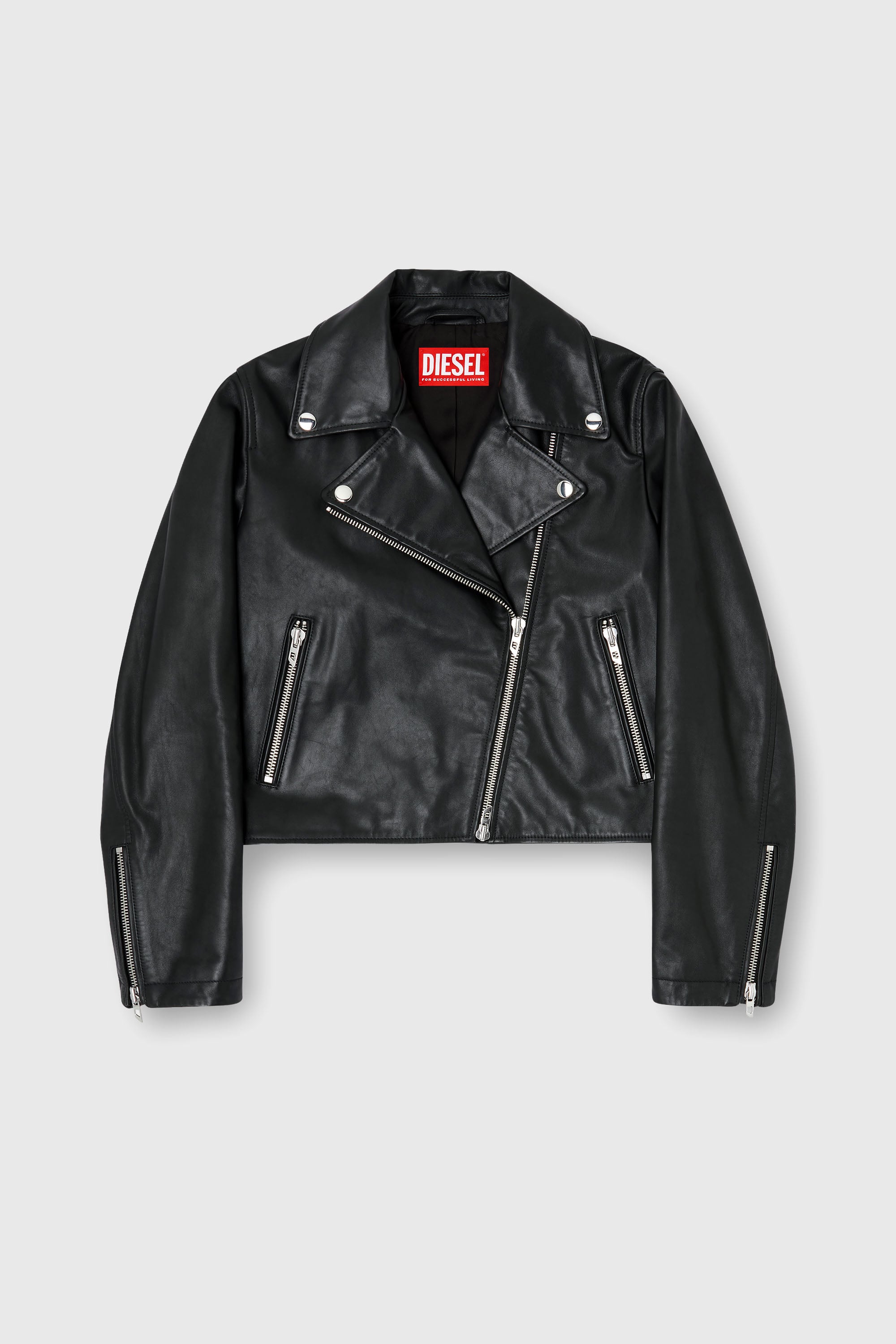 Diesel - L-UNATIC, Giacca biker in pelle cerata Donna in Nero - 2