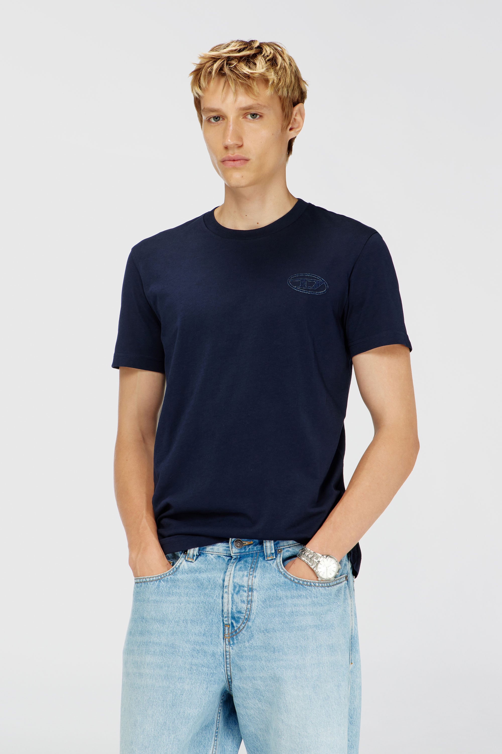 Diesel - T-DIEGO-T92, T-shirt in cotone con logo Oval D Uomo in Blu - 1