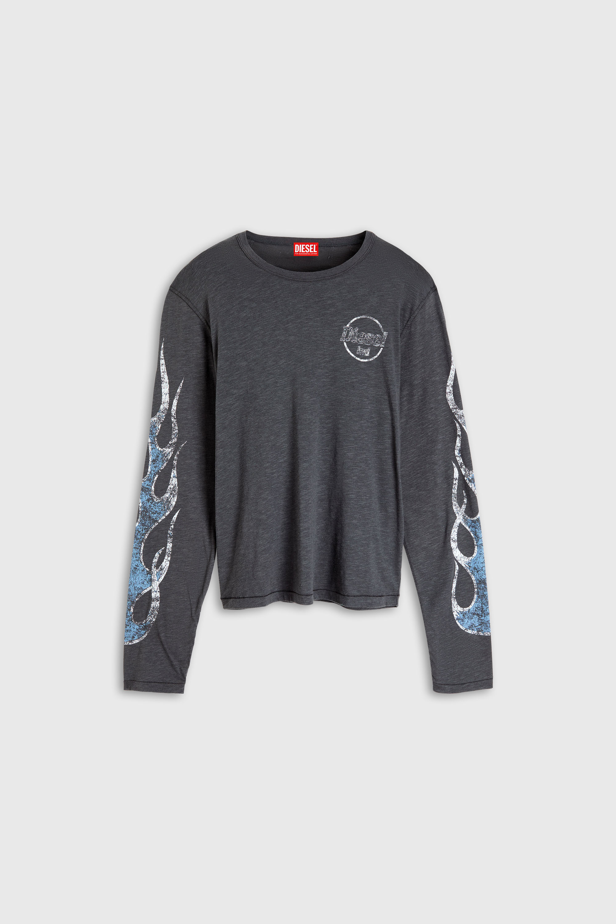 Diesel - T-NOTS-LS, T-shirt a manica lunga in jersey fiammata con stampa crack Uomo in Grigio - 2