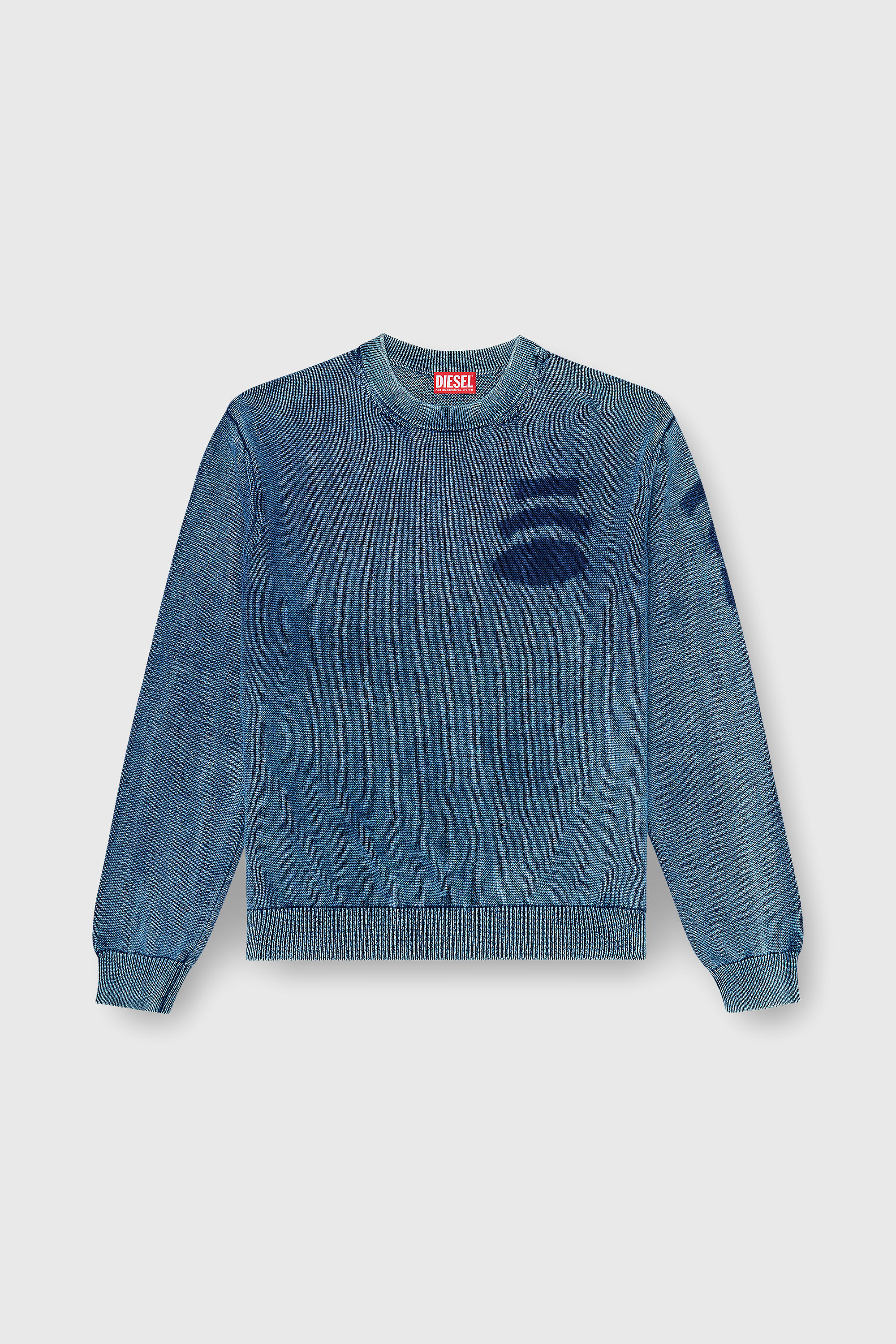 Diesel - K-PERNE, Maglione effetto denim con dettagli patch Uomo in Blu - 2