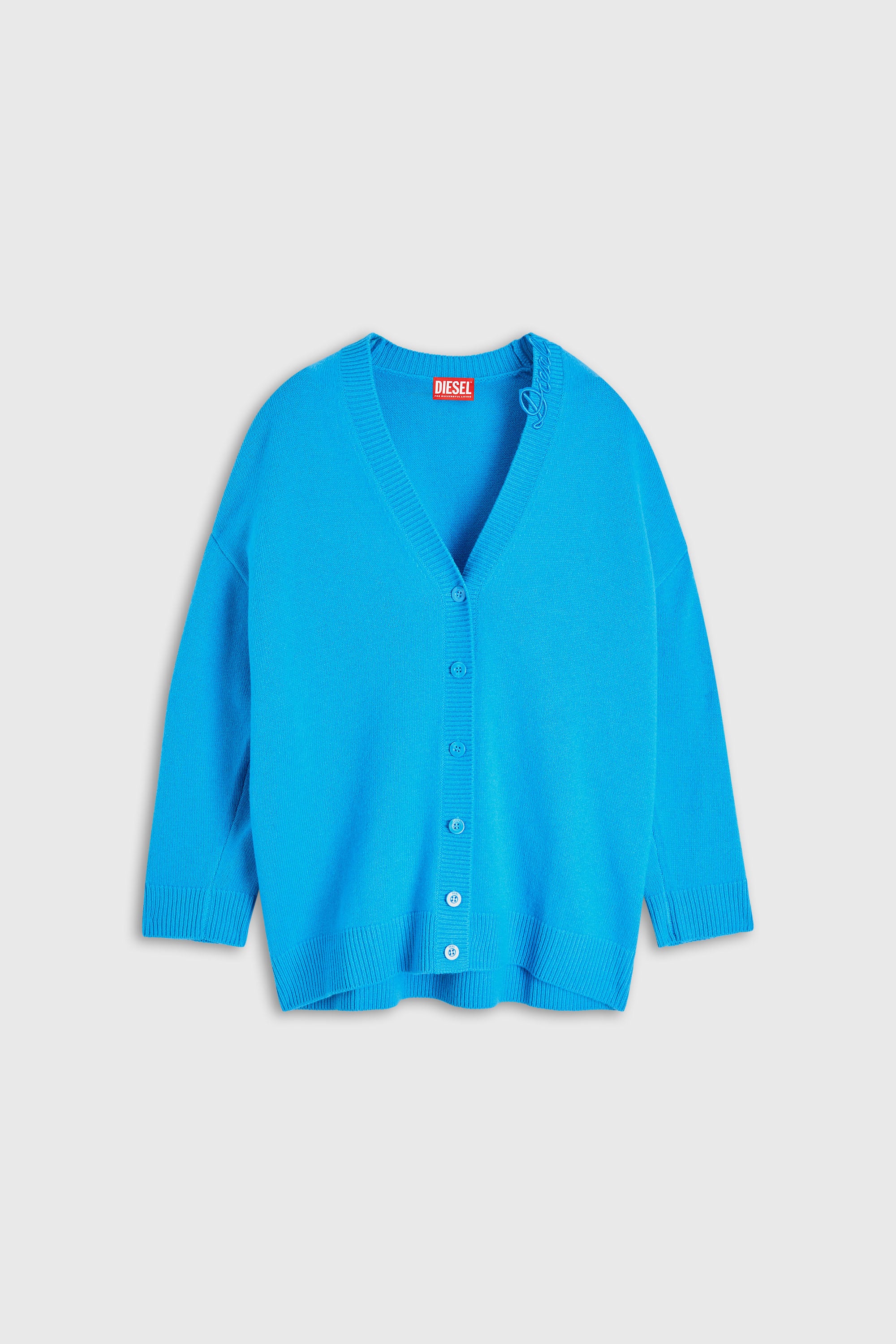 Diesel - M-IMIRA, Cardigan in lana con scollo a V e logo sul collo Donna in Blu - 2