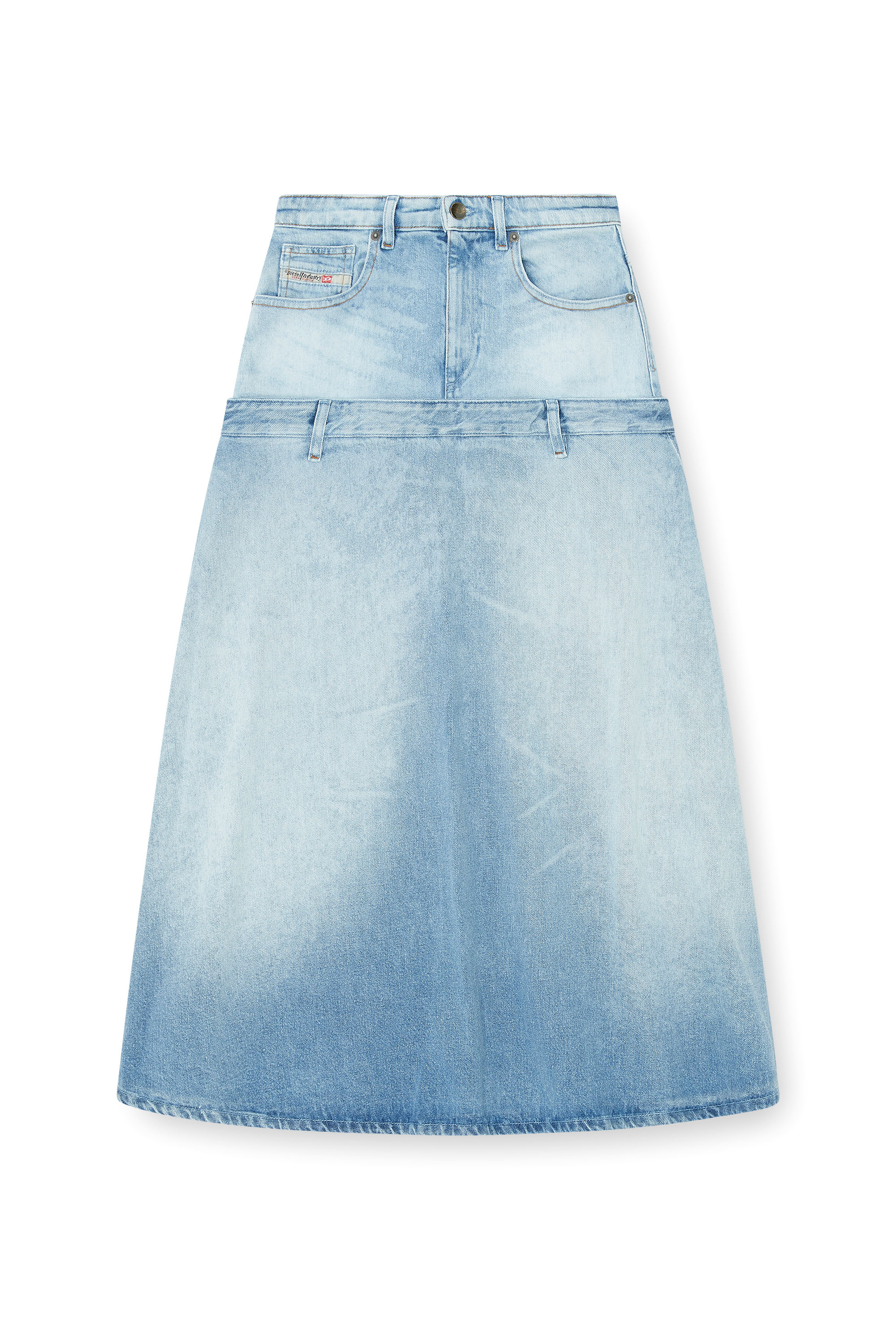 Diesel - DE-VORYA-S, Gonna in denim con design a strati Donna in Blu - 3