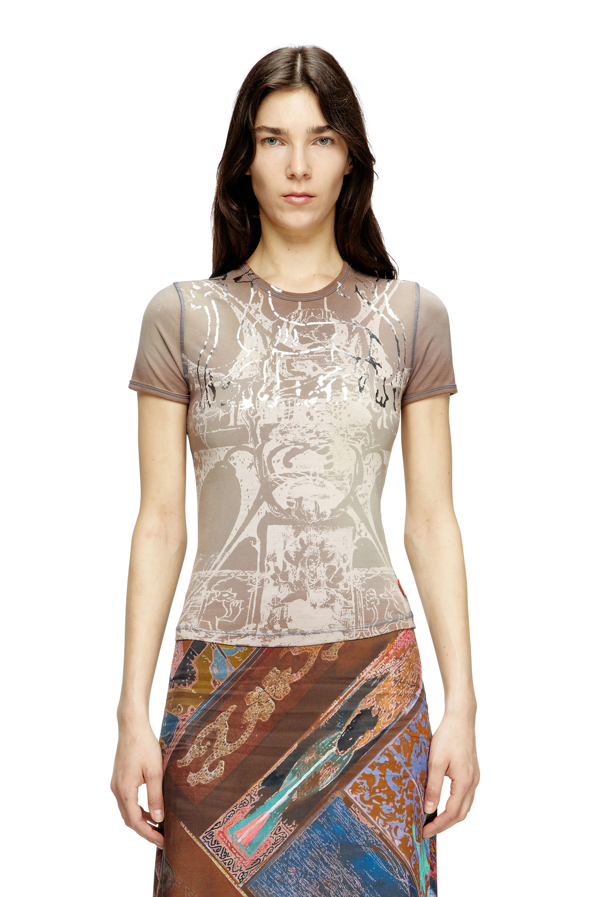 Diesel - T-UNCUTIES-LONG-R6, Woman's T-shirt with foil print in null - 1