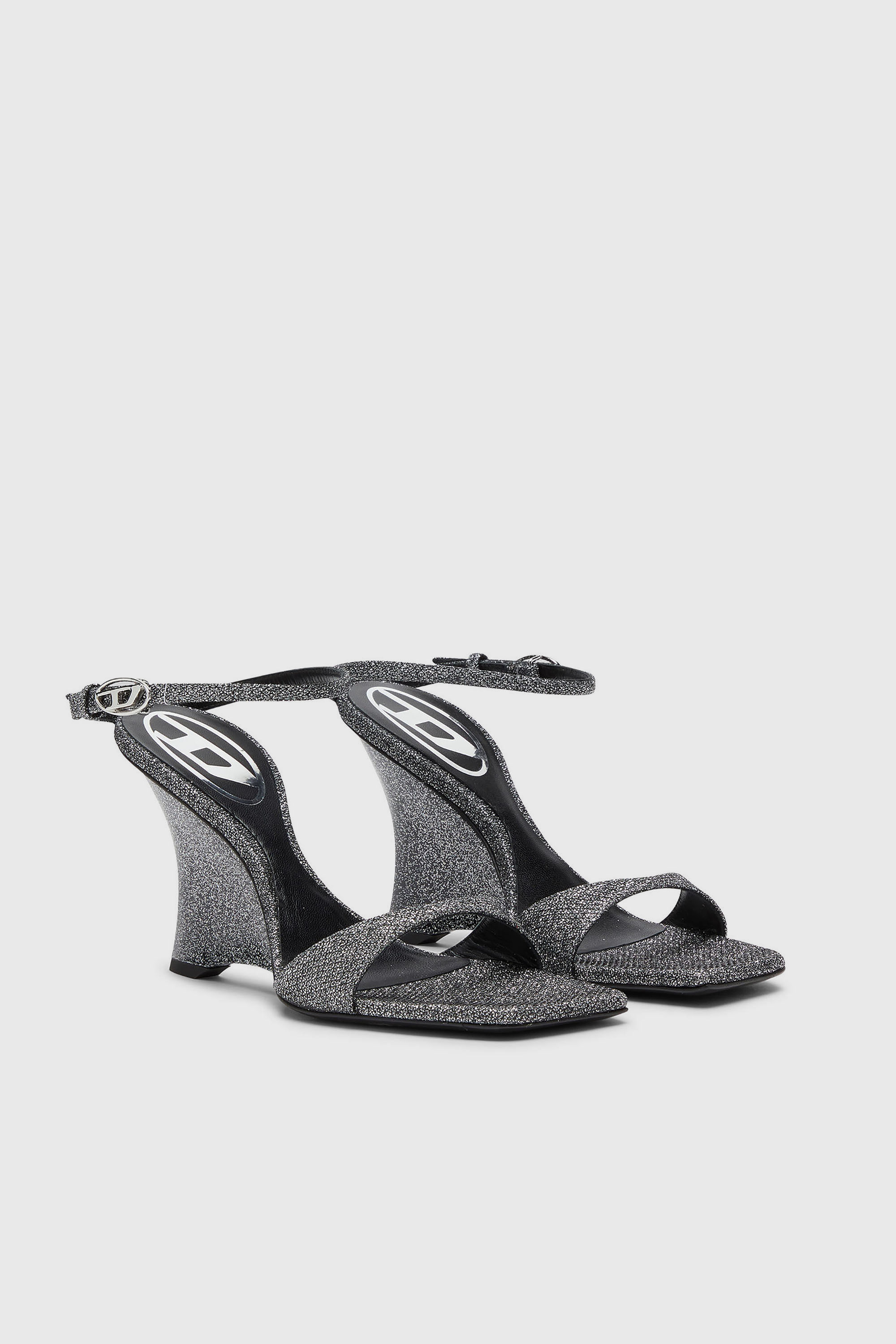 Diesel - D-AMBER SANDAL WEDGE, D-Amber-Sandali in tessuto Lurex Donna in Argento - 2