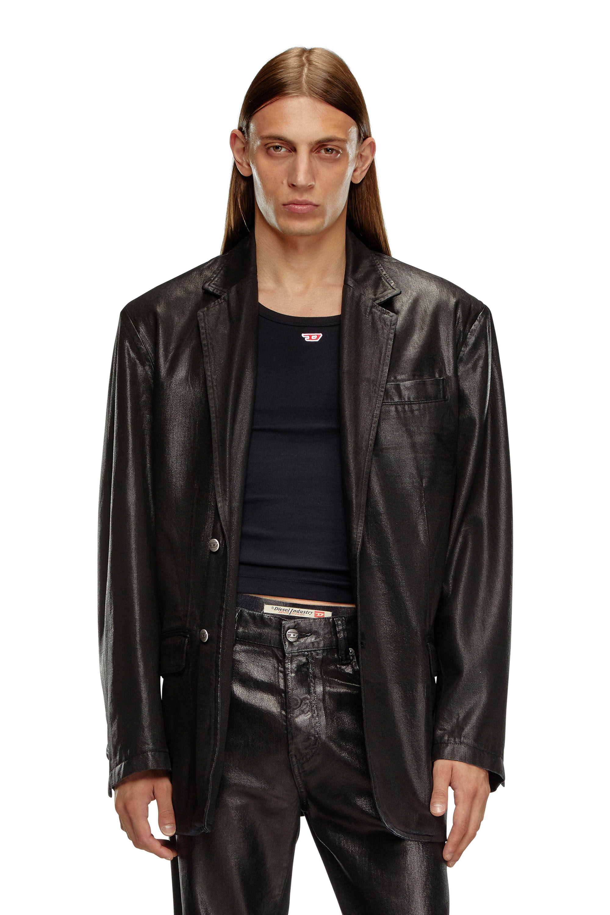 Diesel - D-BLA, Blazer in denim sartoriale coated Unisex in Nero - 1