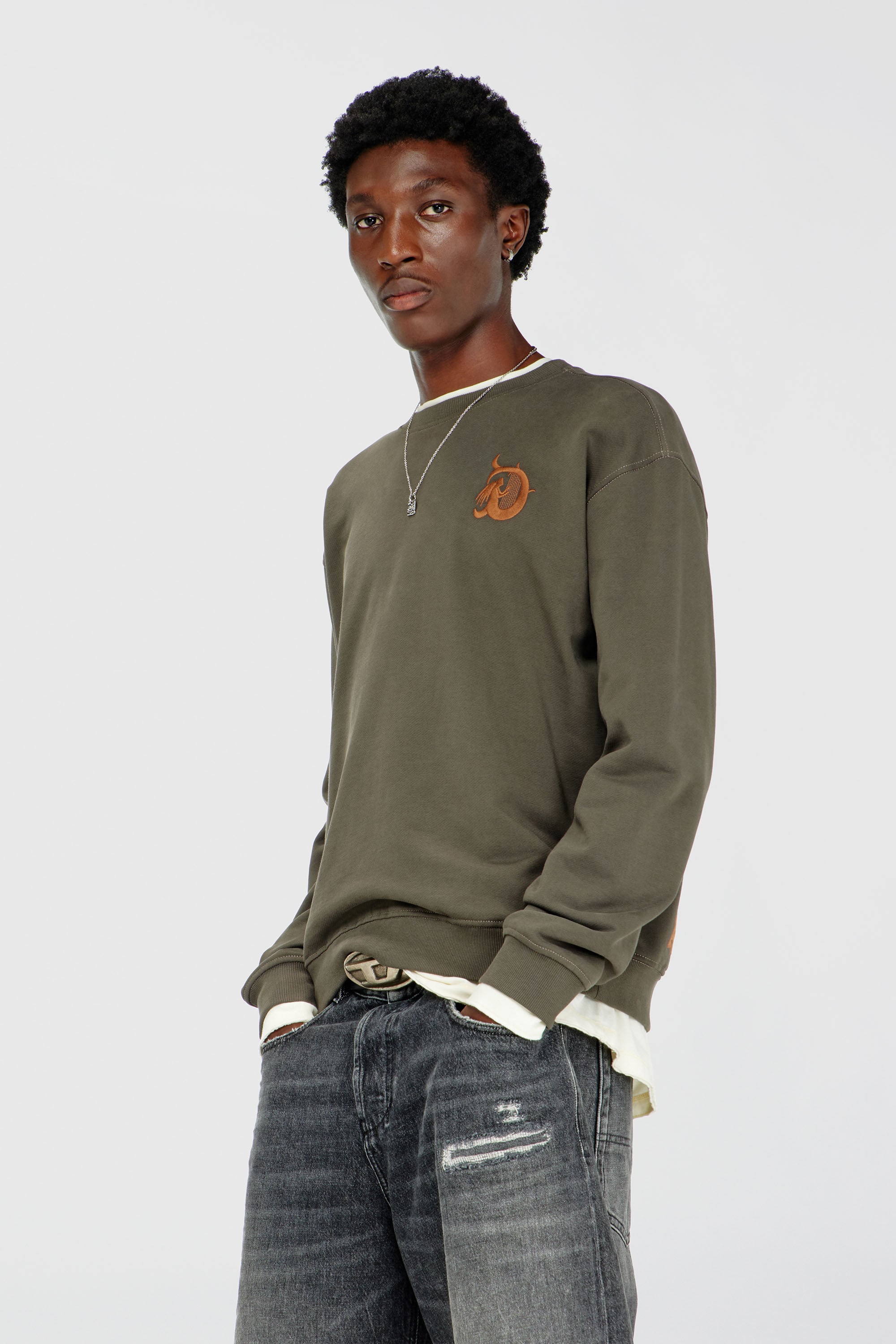 Diesel - S-NORM-AA4, Felpa con ricamo e stampa flock Uomo in Verde - 1