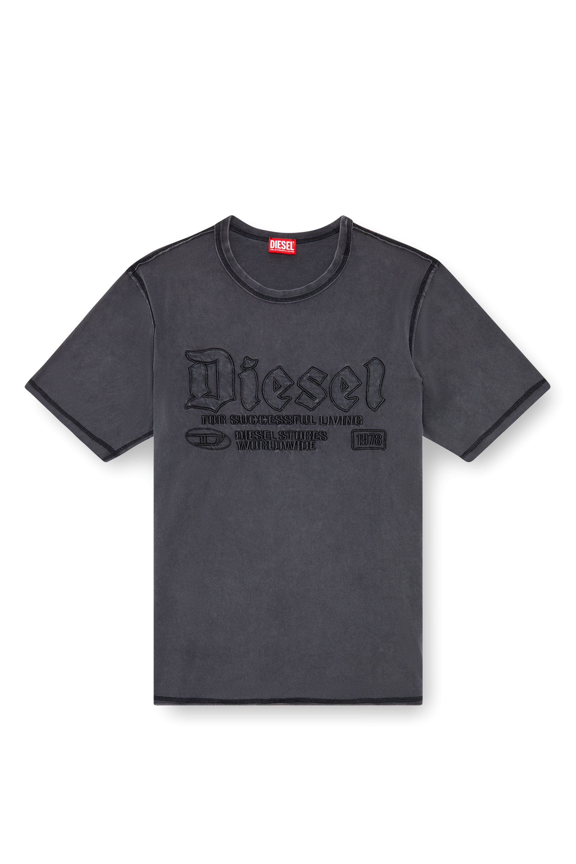 Diesel - T-RAWJUST, Uomo T-shirt sfumata con ricamo in tono in Nero - Image 3