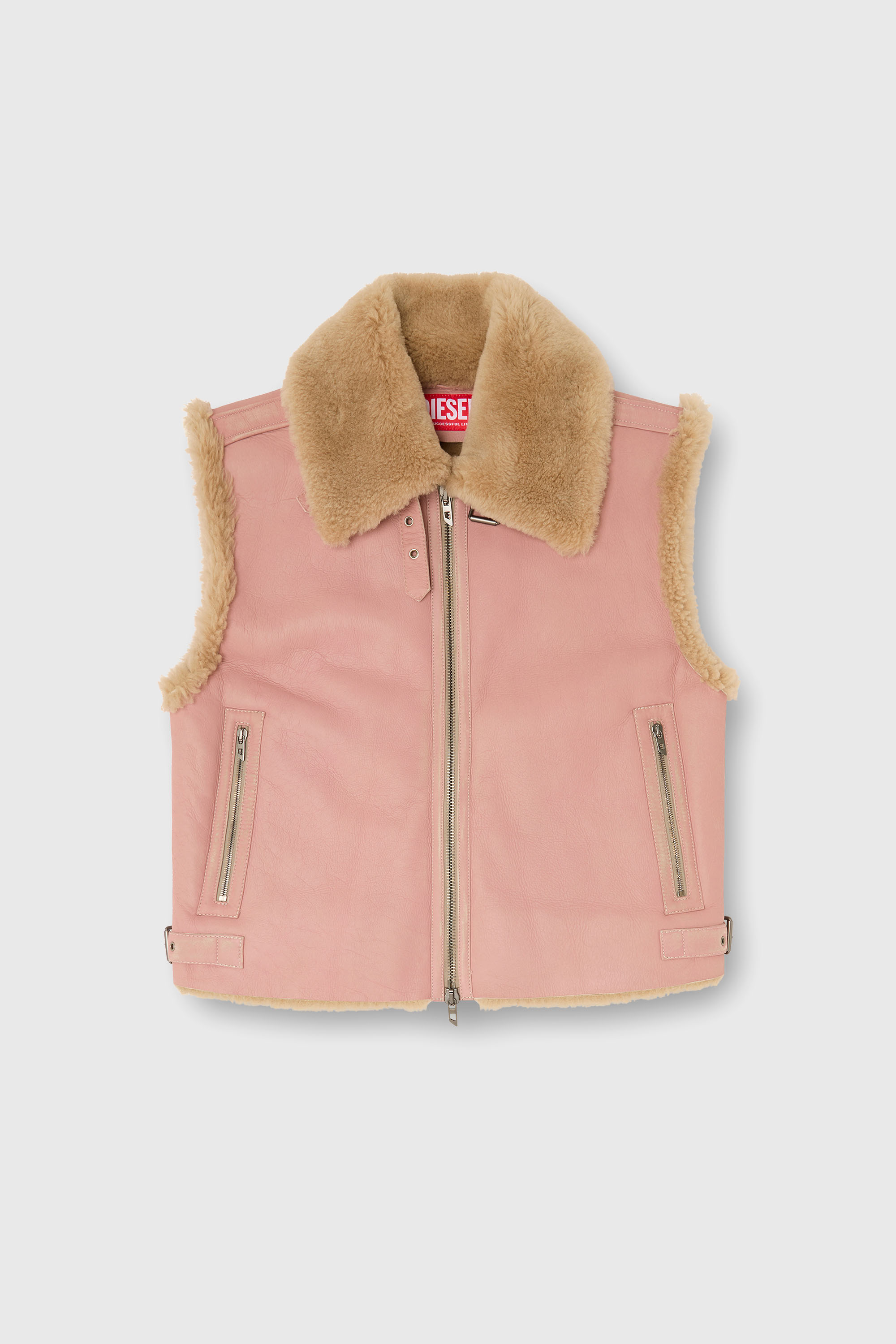 Diesel - L-HONT, Gilet in pelle shearling Uomo in Rosa - 2