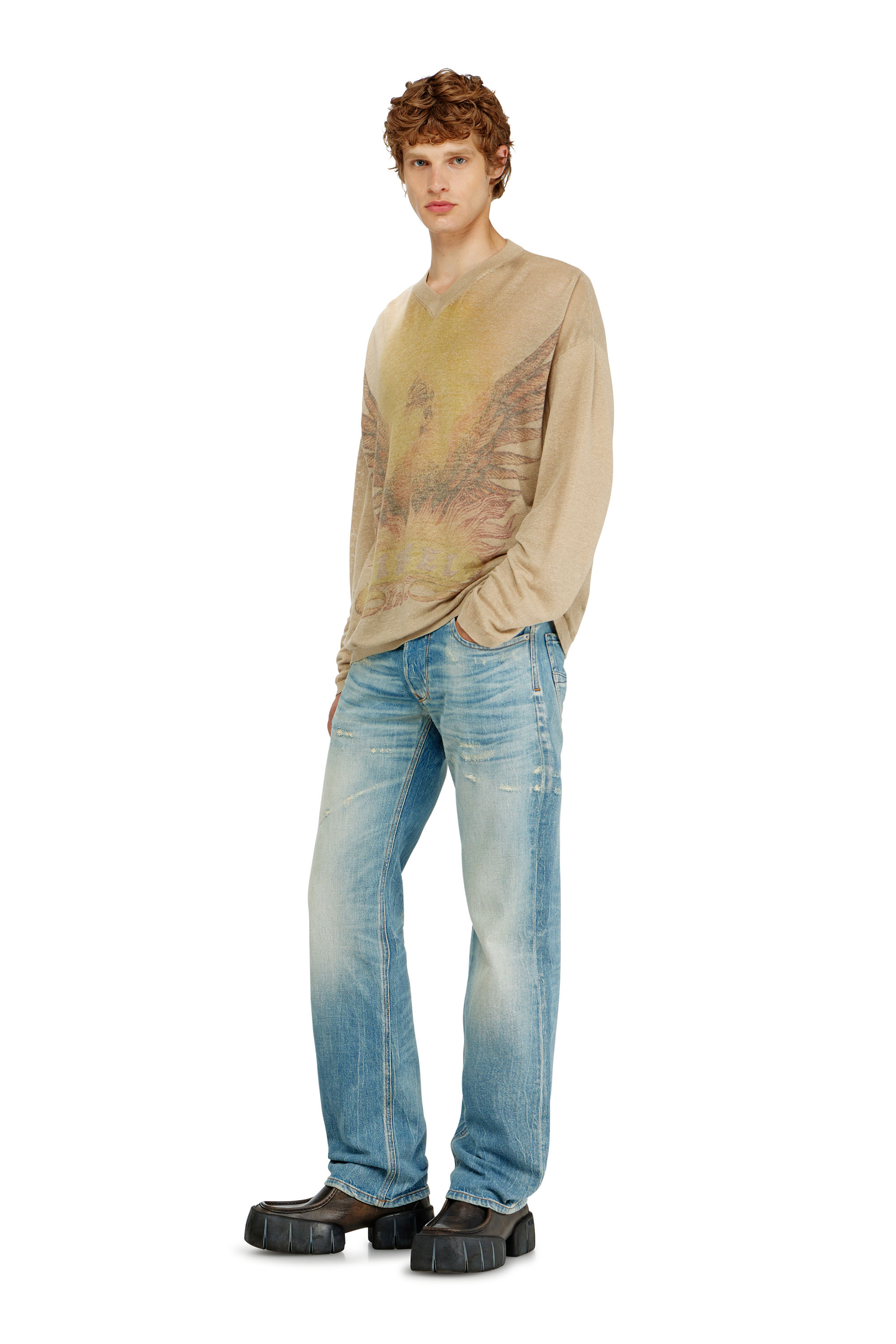 Diesel - K-ARMINS, Maglia in lino con stampa Phoenix effetto faded Uomo in Beige - 2