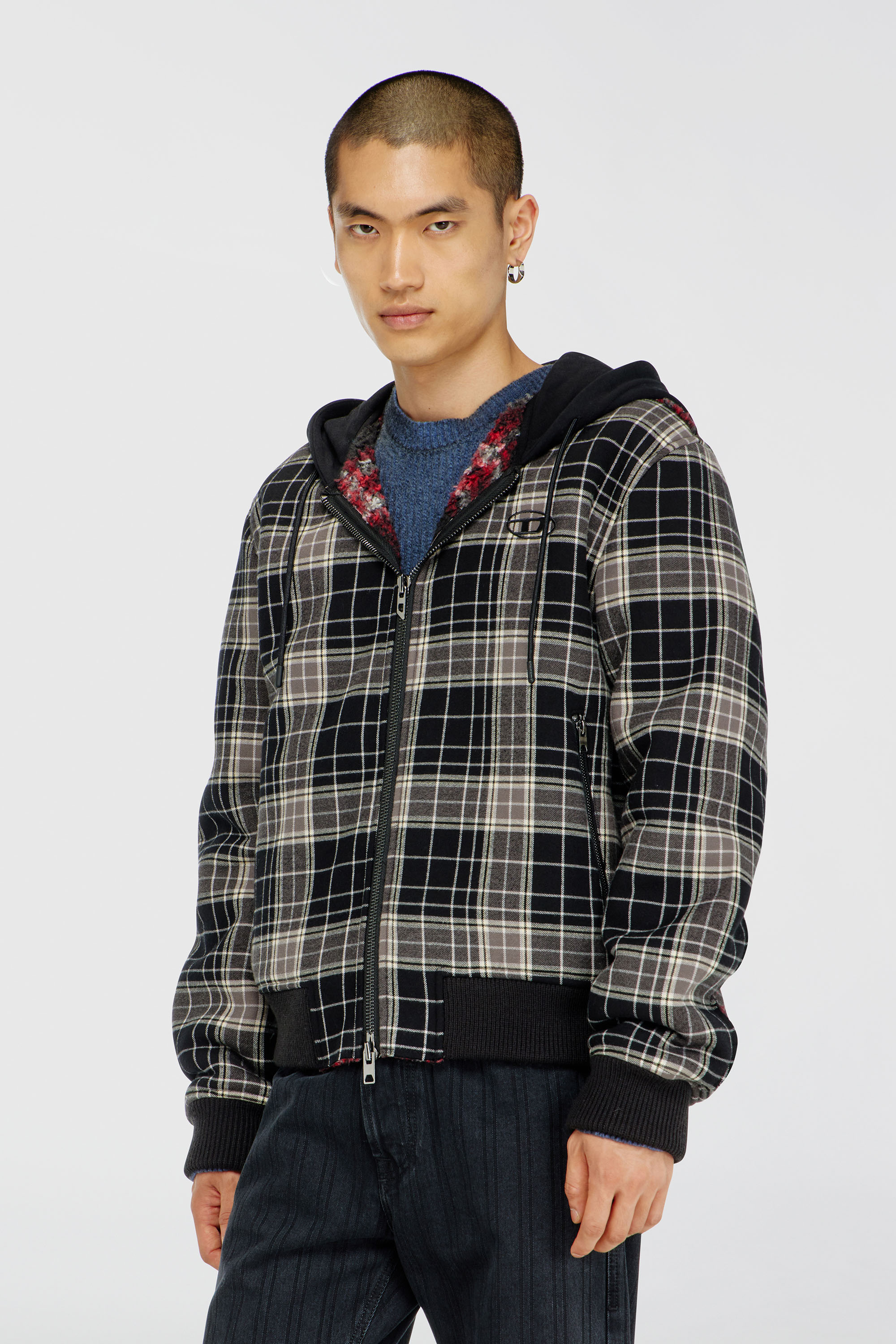 Diesel - W-KUNST, Bomber in flanella a quadri con interno in teddy Uomo in Multicolor - 1