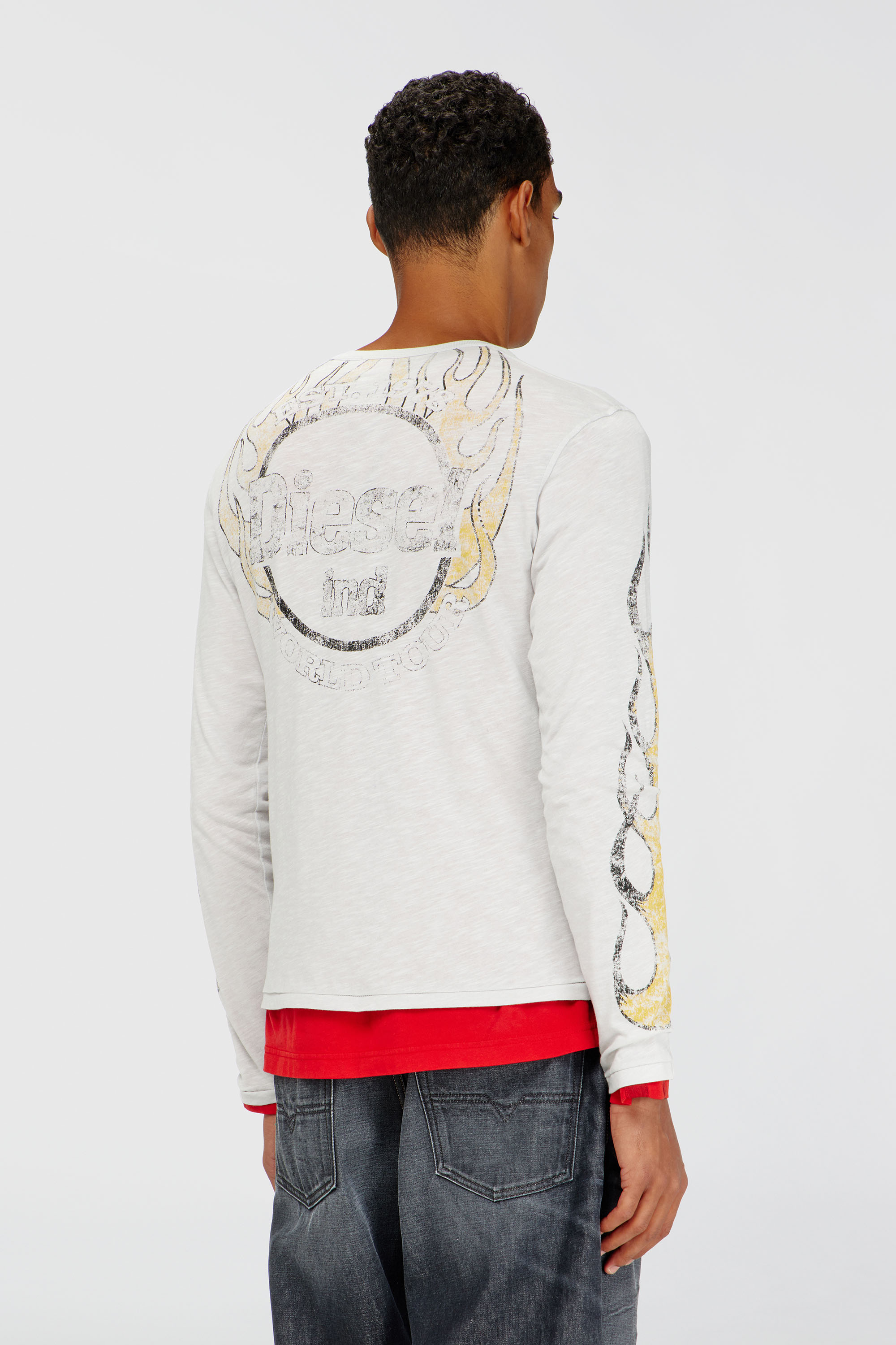 Diesel - T-NOTS-LS, Man's Long-sleeve T-shirt in slub jersey with crack print in White - 4