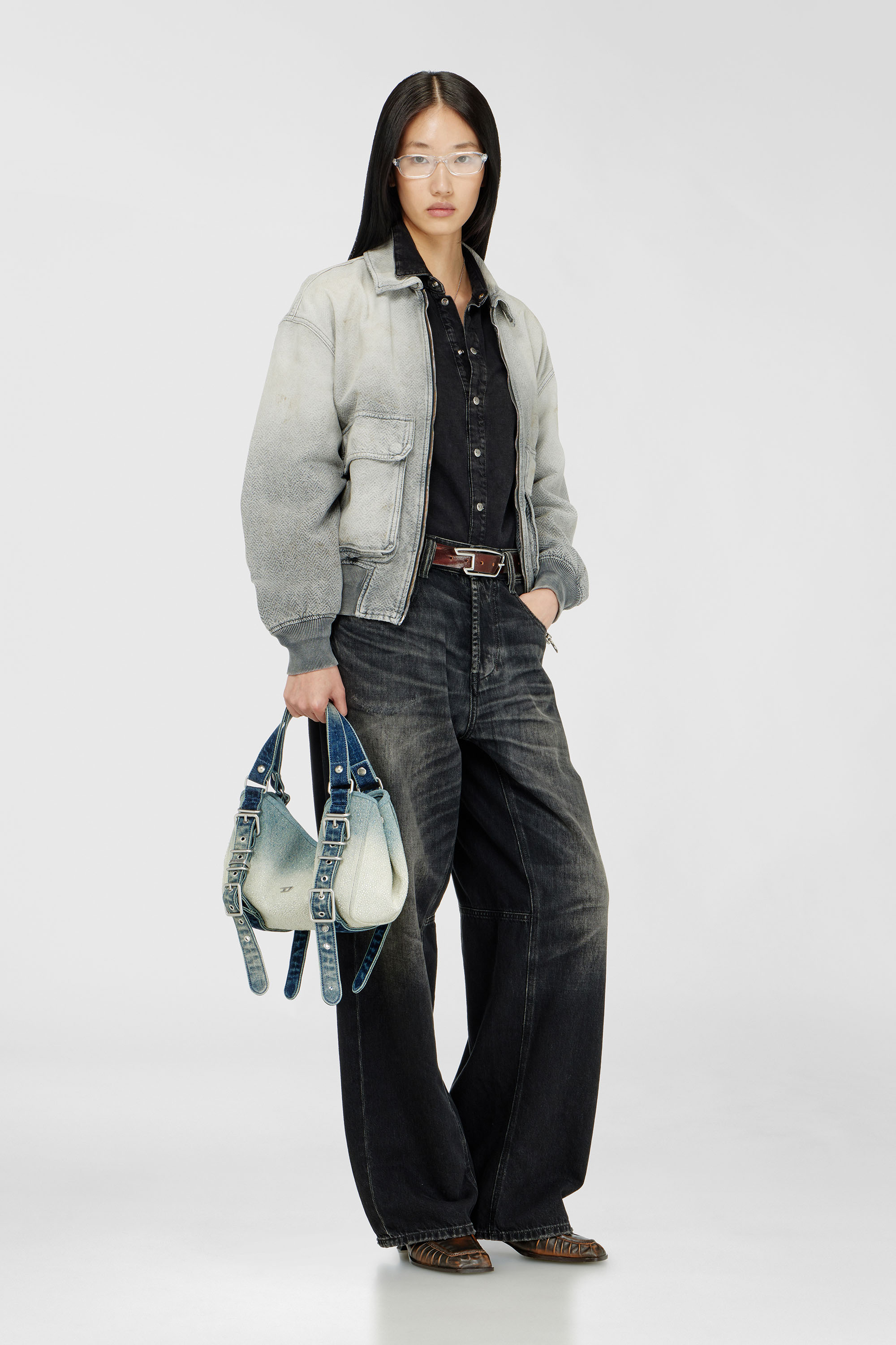 Diesel - D-ONE TOPHANDLE S, D-One-Borsa piccola a mano in denim solarizzato con cristalli Donna in Blu - 2