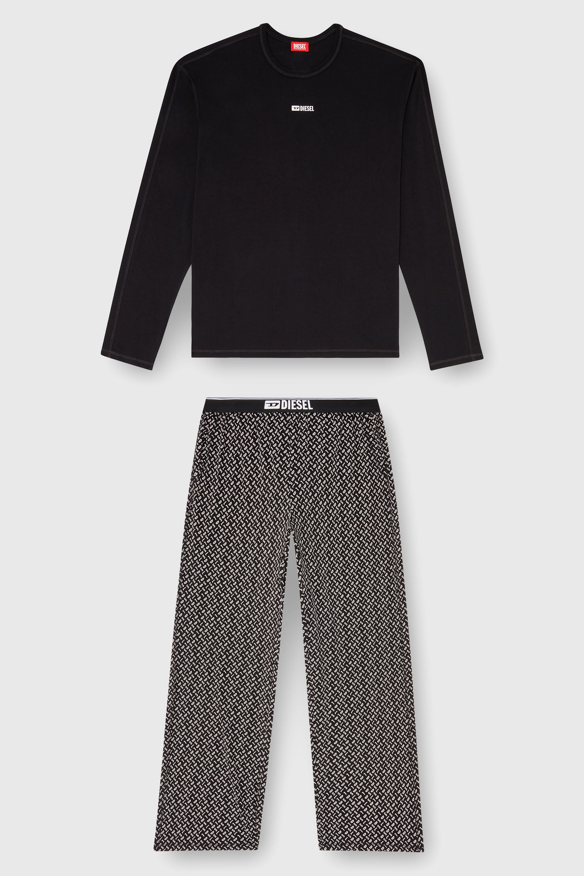 Diesel - SET-NOLAN-D-BOX, Pigiama set in cotone con pantaloni stampati Uomo in Nero - 2