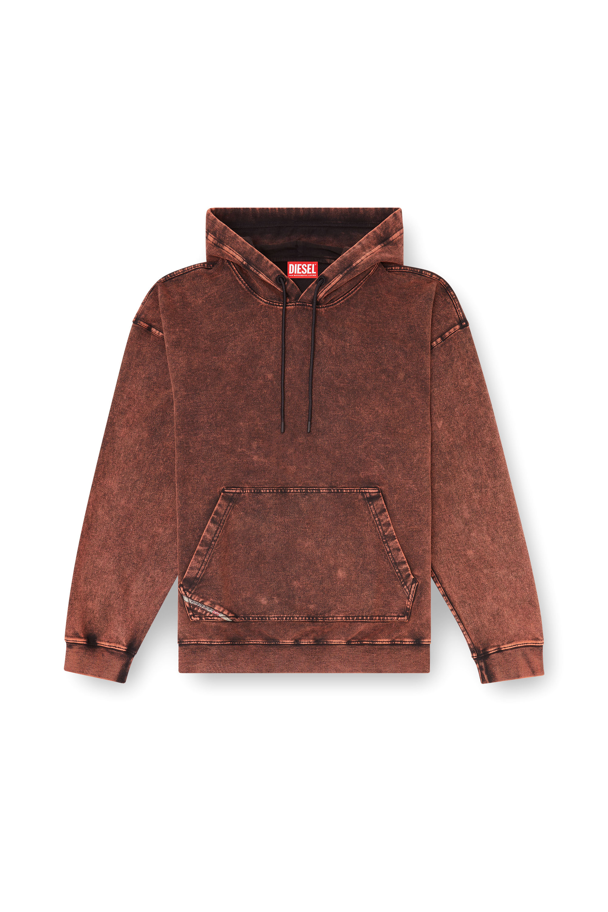 Diesel - S-BOXT-HOOD-TUK, Felpa con cappuccio effetto denim lavorato Uomo in Marrone - 3