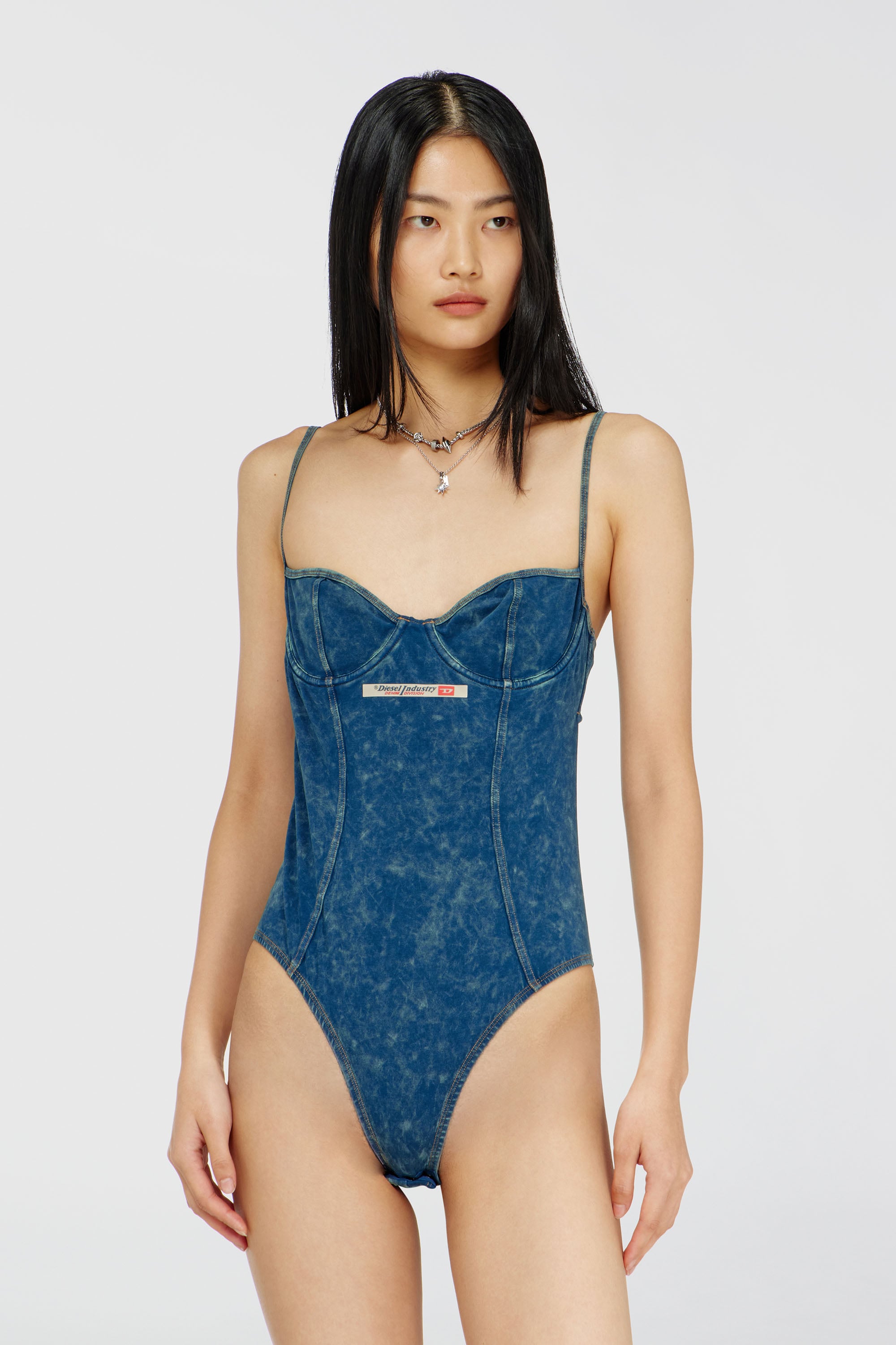 Diesel - TILDA-DNM, Body effetto denim con cut-out sulla schiena Donna in Blu - 1