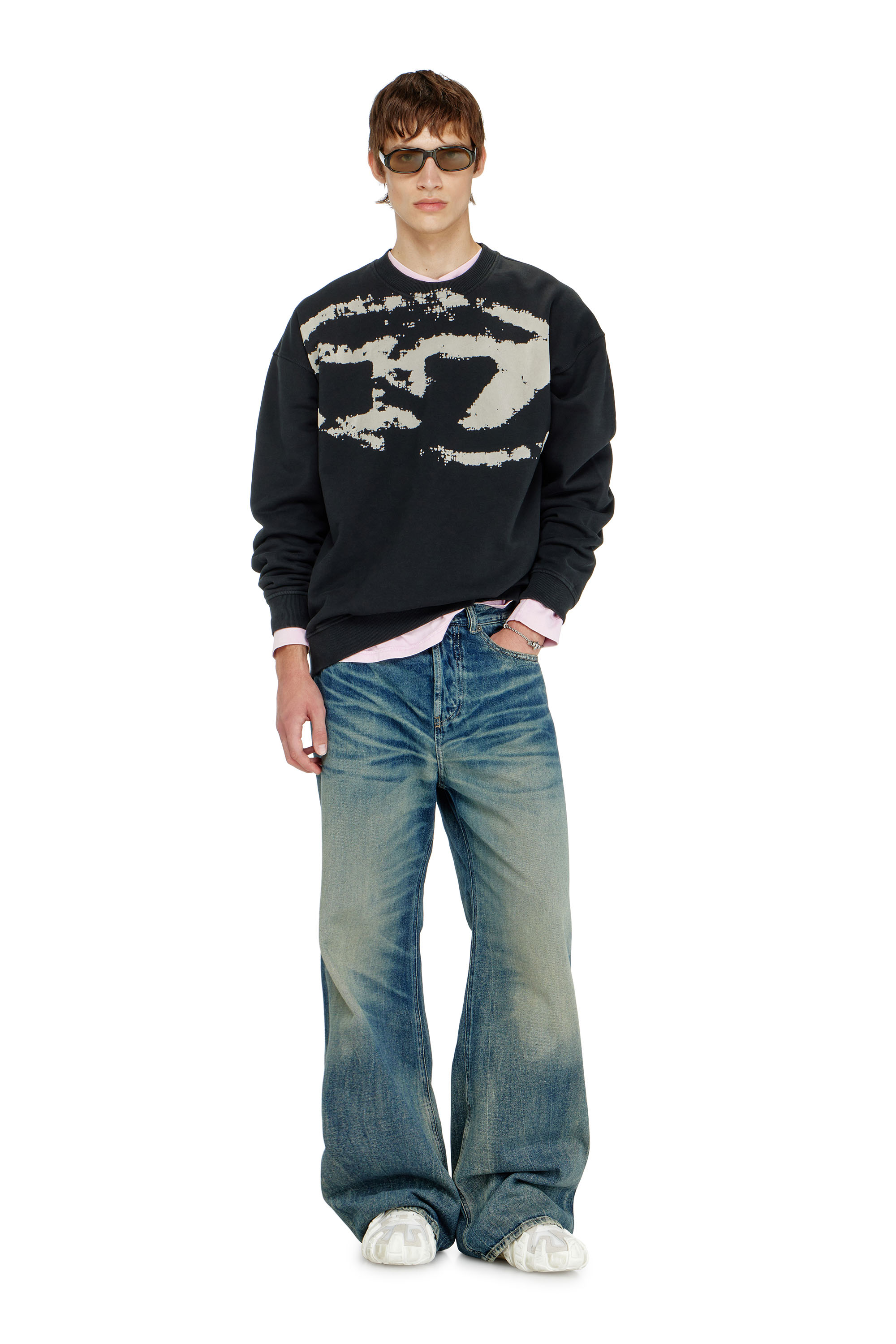 Diesel - S-BOXT-N5, Felpa in cotone con logo Oval D floccato Uomo in ToBeDefined - 1
