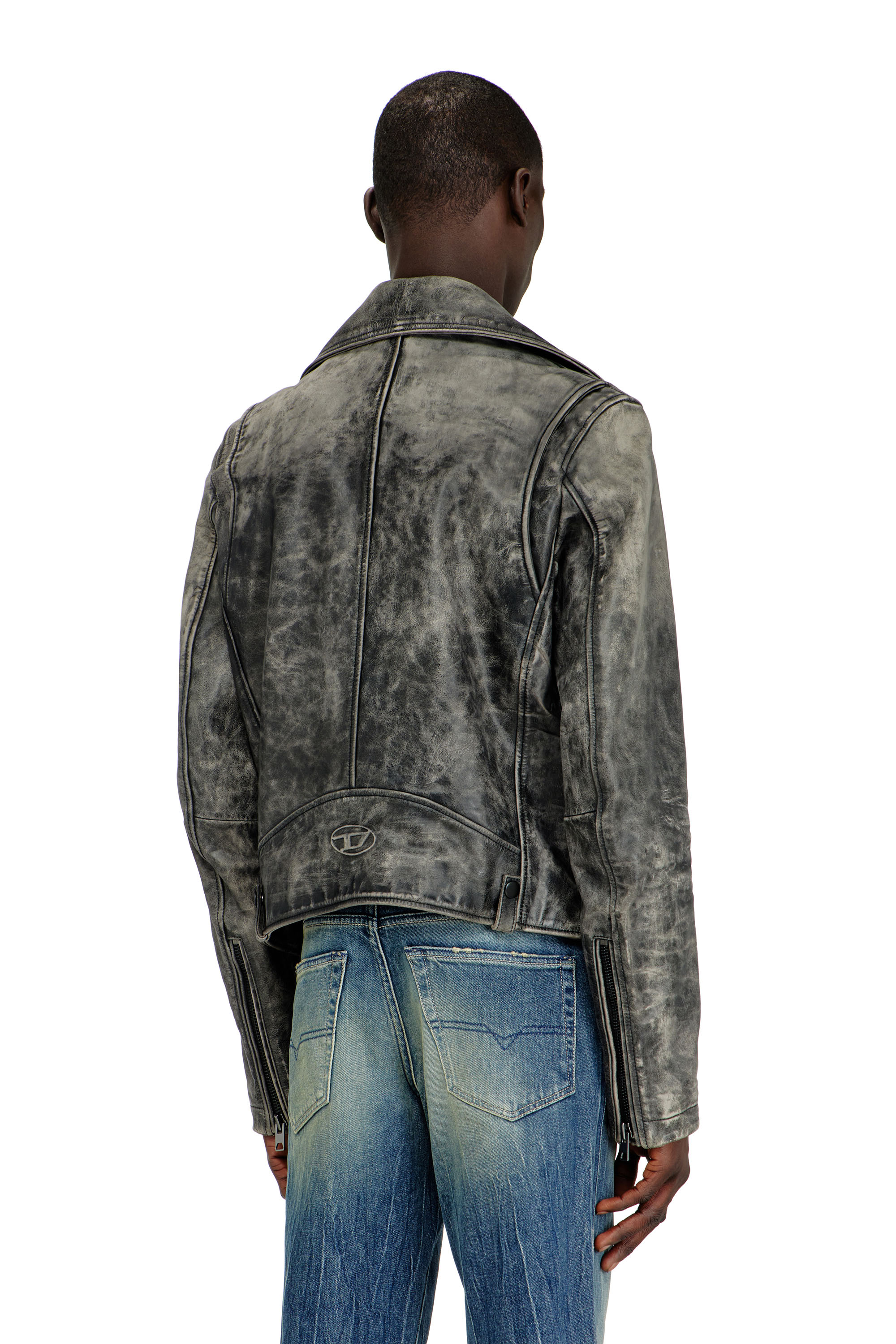 Diesel - L-EON-CJCM, Giacca biker in pelle lavorata Uomo in Grigio - 4