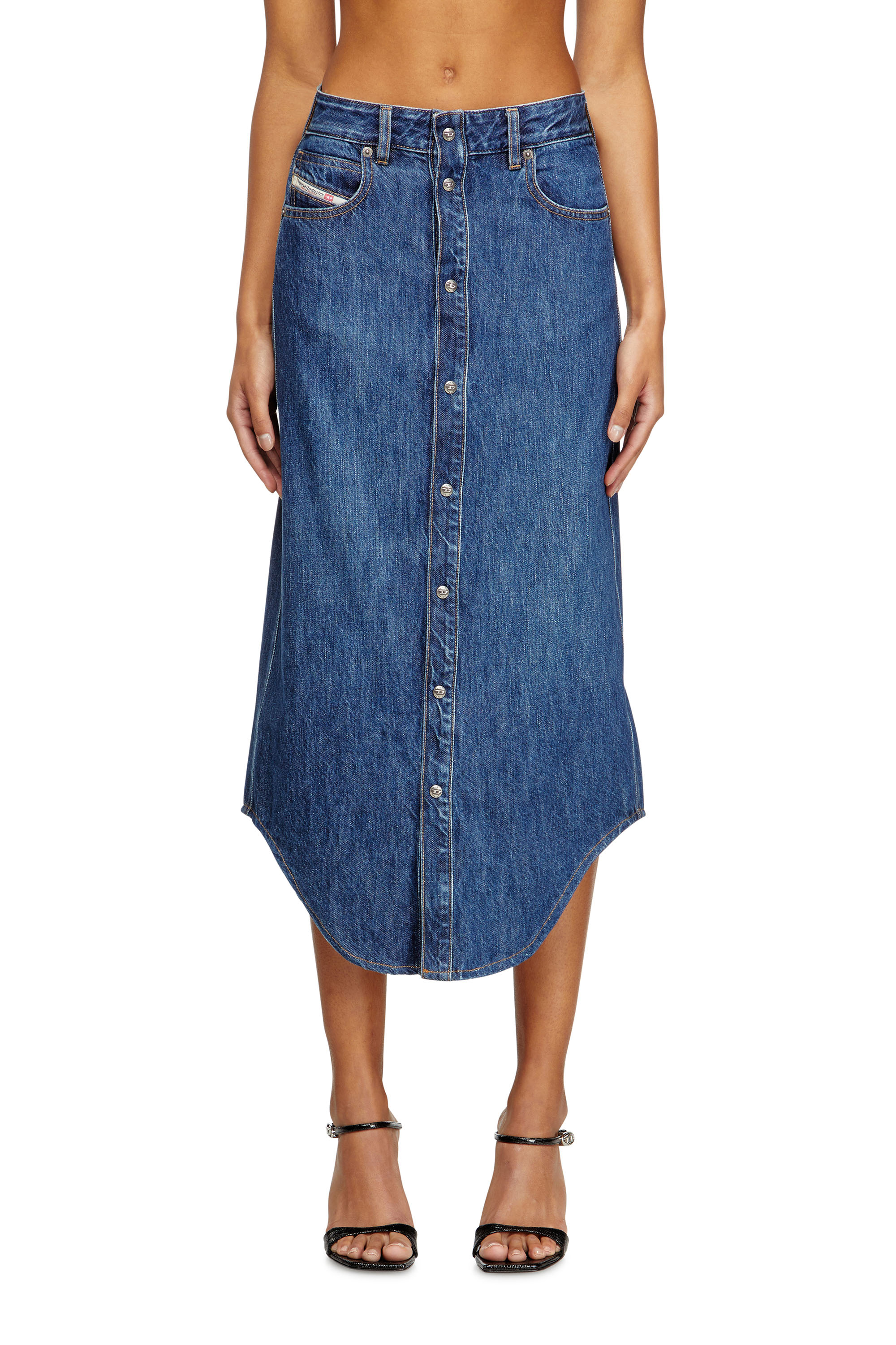 Diesel - DE-ARD-LONG, Gonna in denim con bottoni frontali Donna in Blu - 1