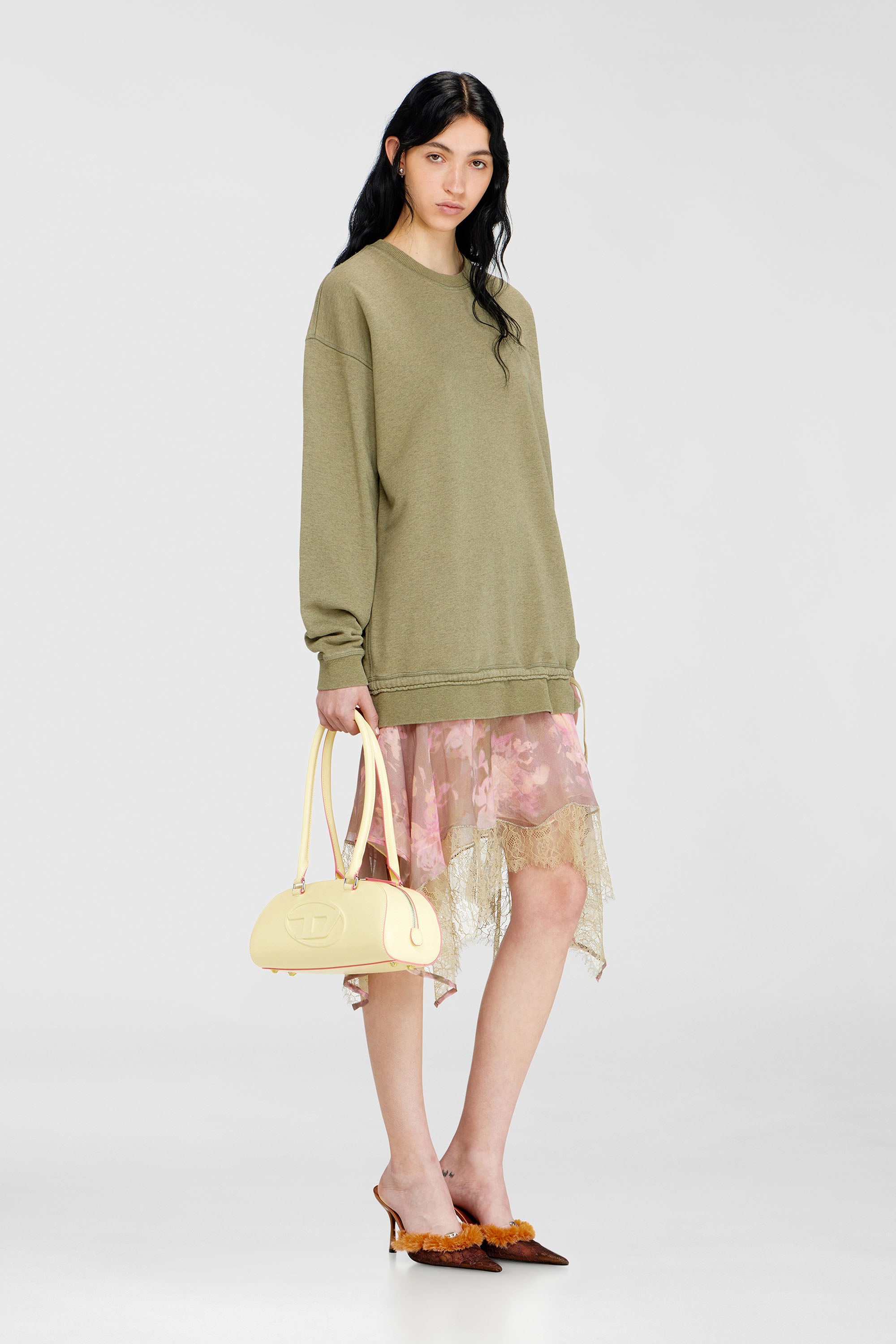 Diesel - D-ORELY, Abito felpa con gonna in chiffon e pizzo Donna in Multicolor - 1
