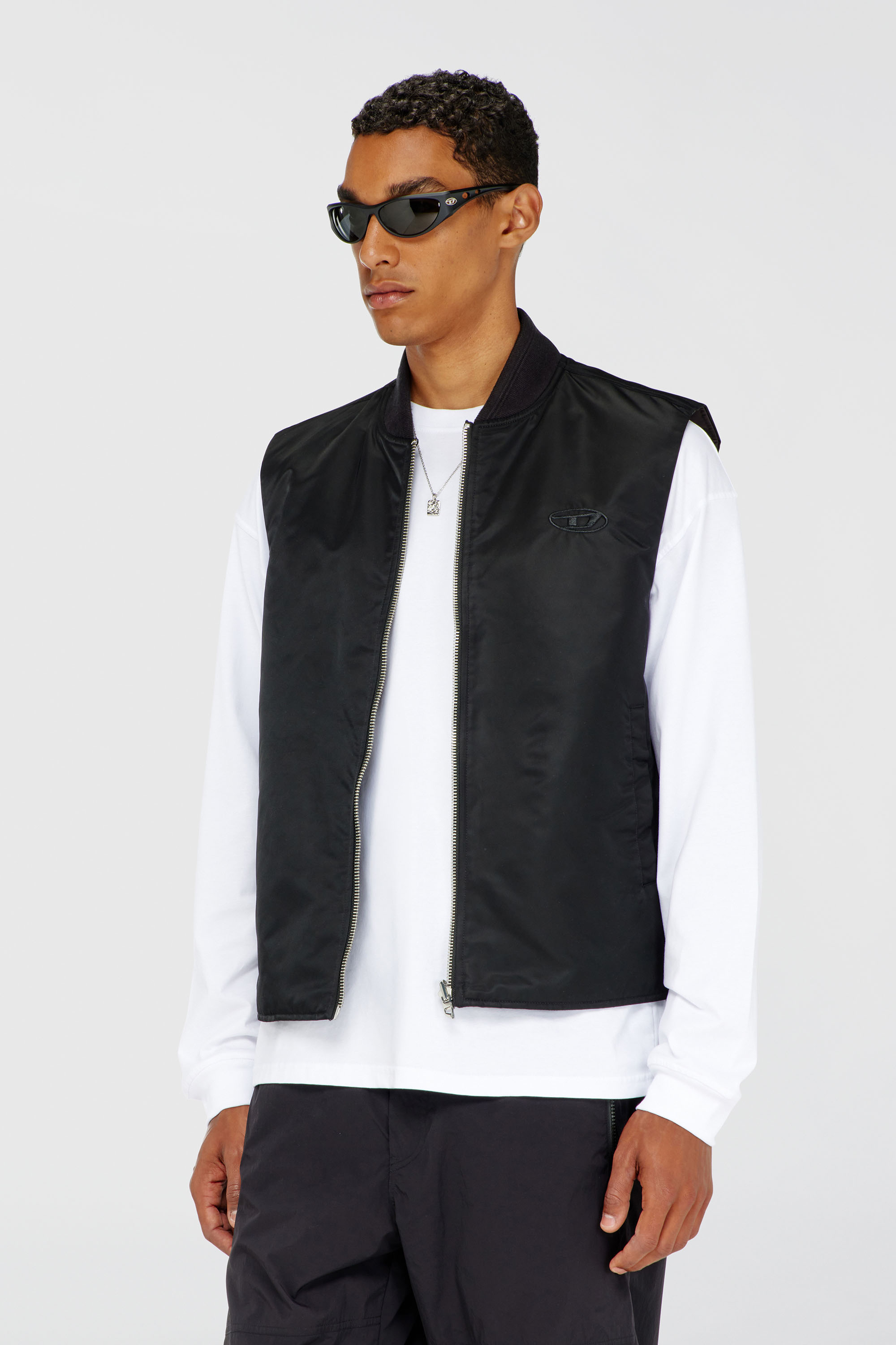 Diesel - W-TYPE-D1-SL, Man's Padded satin vest with Oval D embroidery in Black - 1