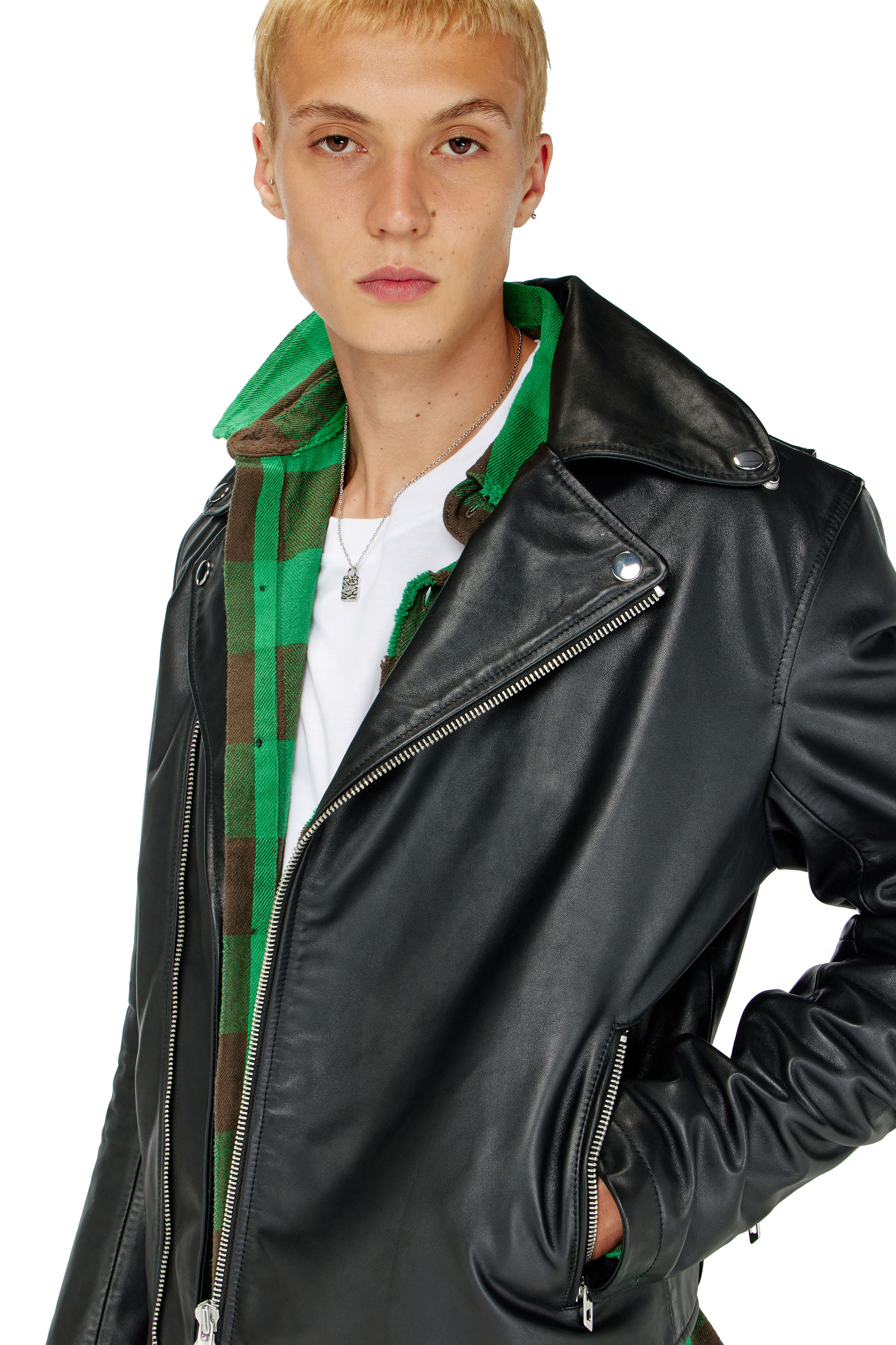Diesel - L-EO-WRD, Giacca biker in pelle cerata Uomo in Nero - 5