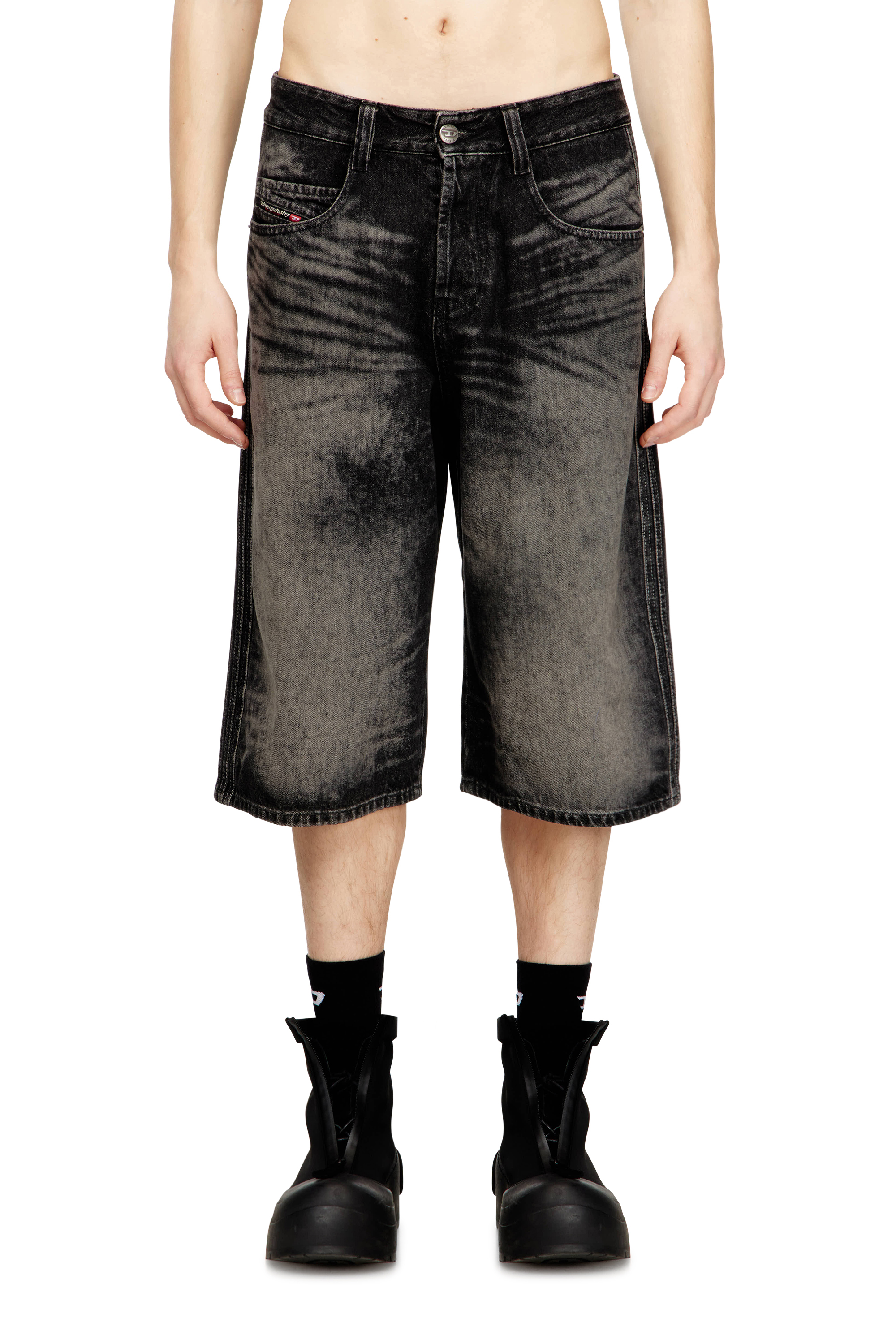Diesel - D-ENIM-M-SHORT-S, Bermuda lunghi in denim di cotone e canapa trattato Unisex in Nero - 1