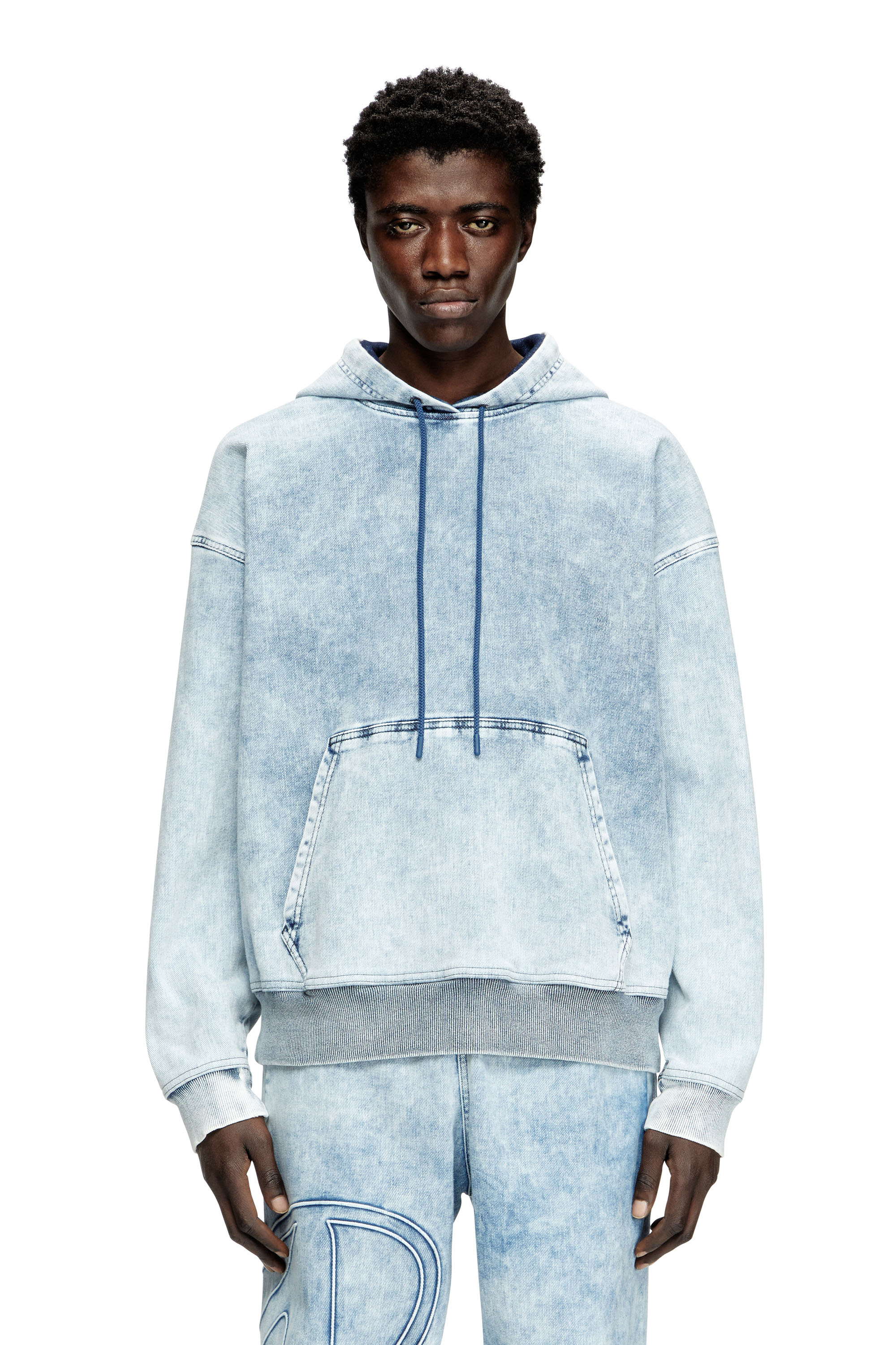 Diesel - D-REBBIT-S-TRACK, Hoodie in denim marmorizzato Unisex in Blu - 3