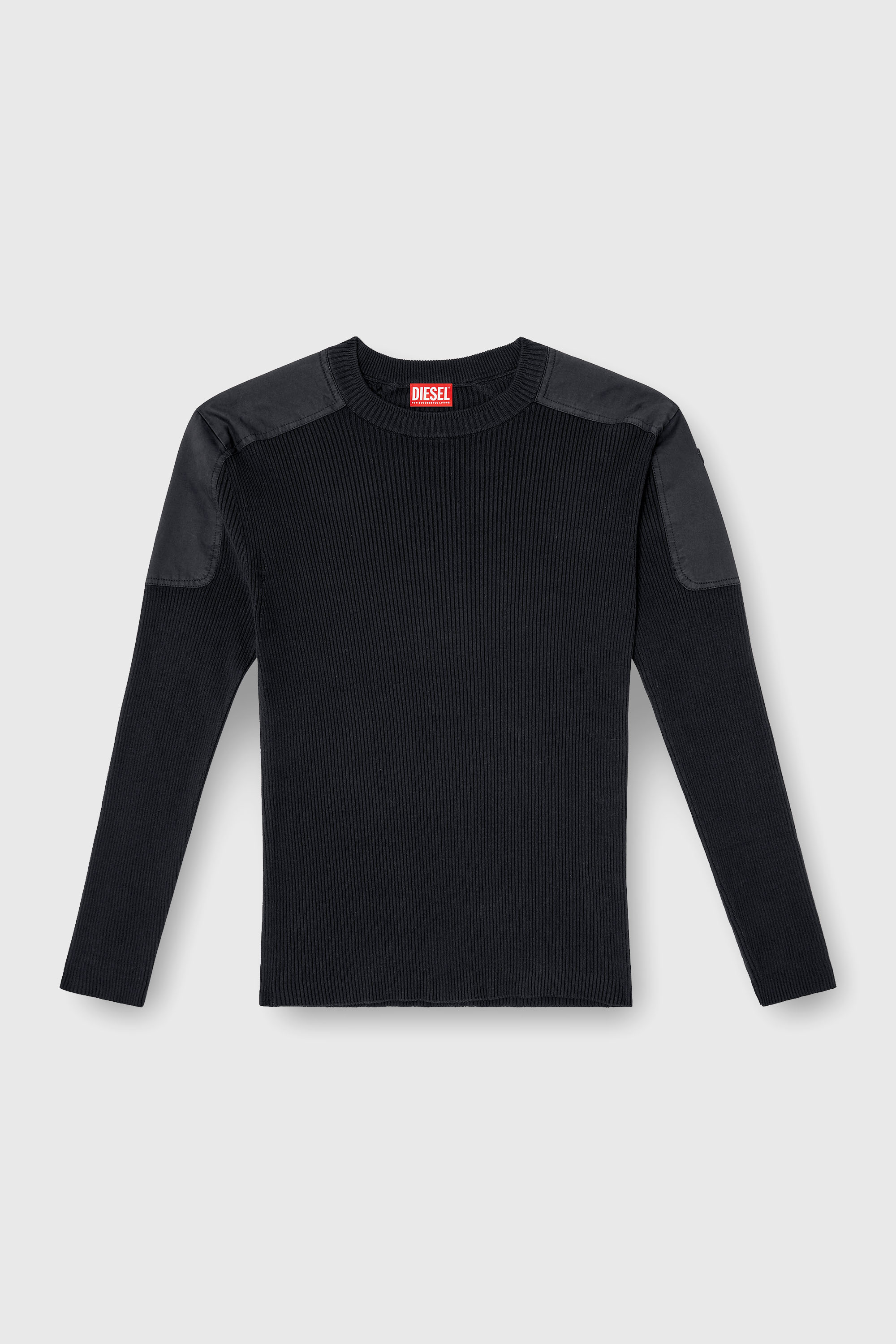 Diesel - K-MARTIN, Maglia a coste con pannelli sulle spalle Uomo in Nero - 2