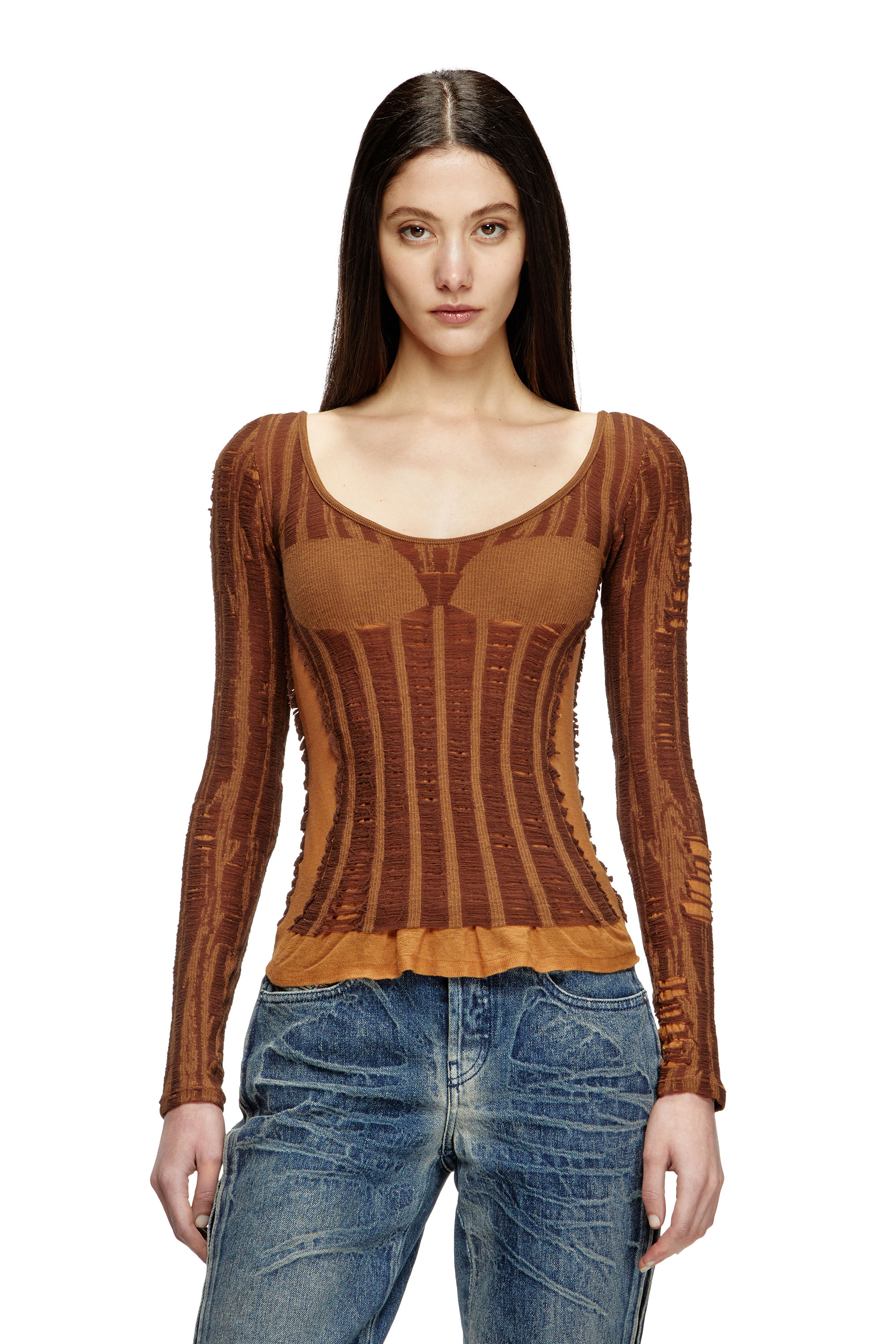 Diesel - M-CALAI, Top senza cuciture con effetto lingerie Donna in Marrone - 1