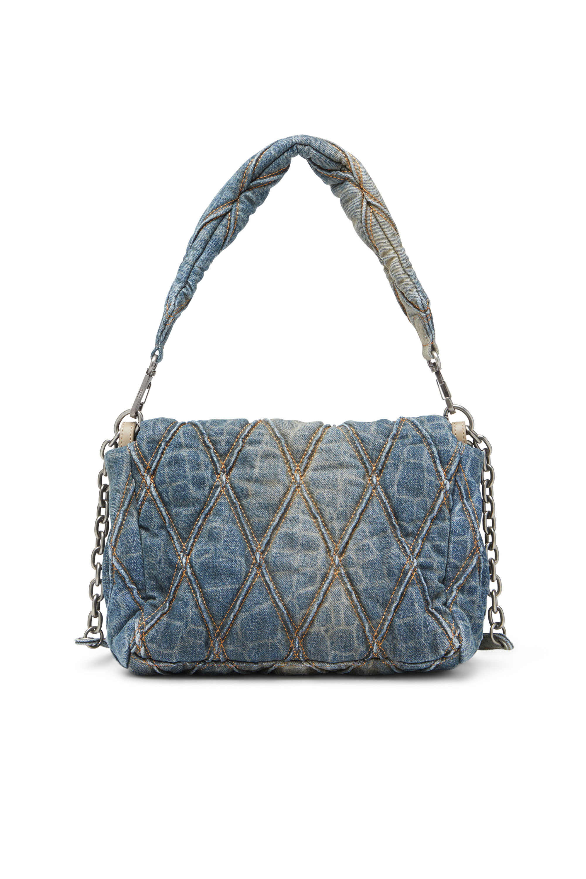 Diesel - CNY CHARM-D SHOULDER M, Borsa a spalla in denim trapuntato stampa snake Donna in Blu - 2