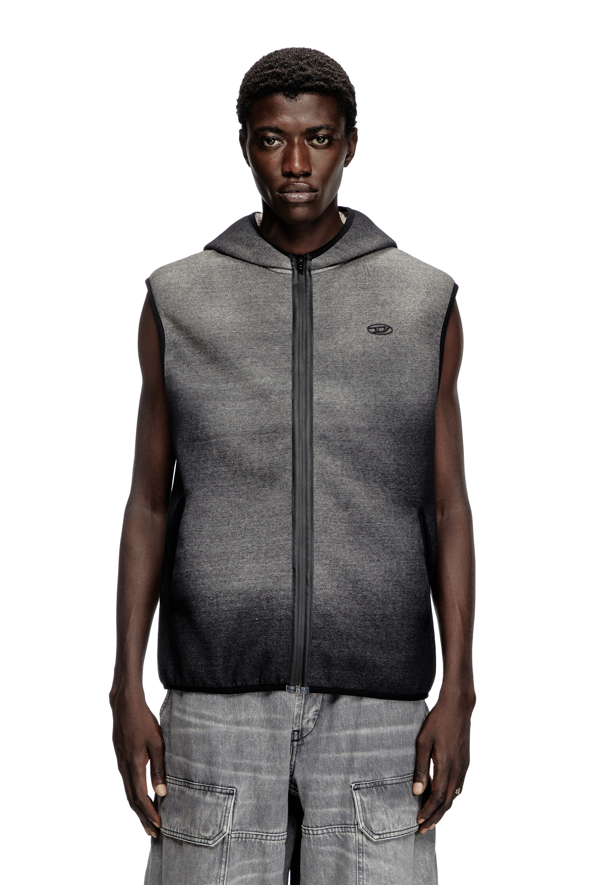 Diesel - S-HAKY, Gilet con cappuccio in denim jacquard Unisex in Nero - 2