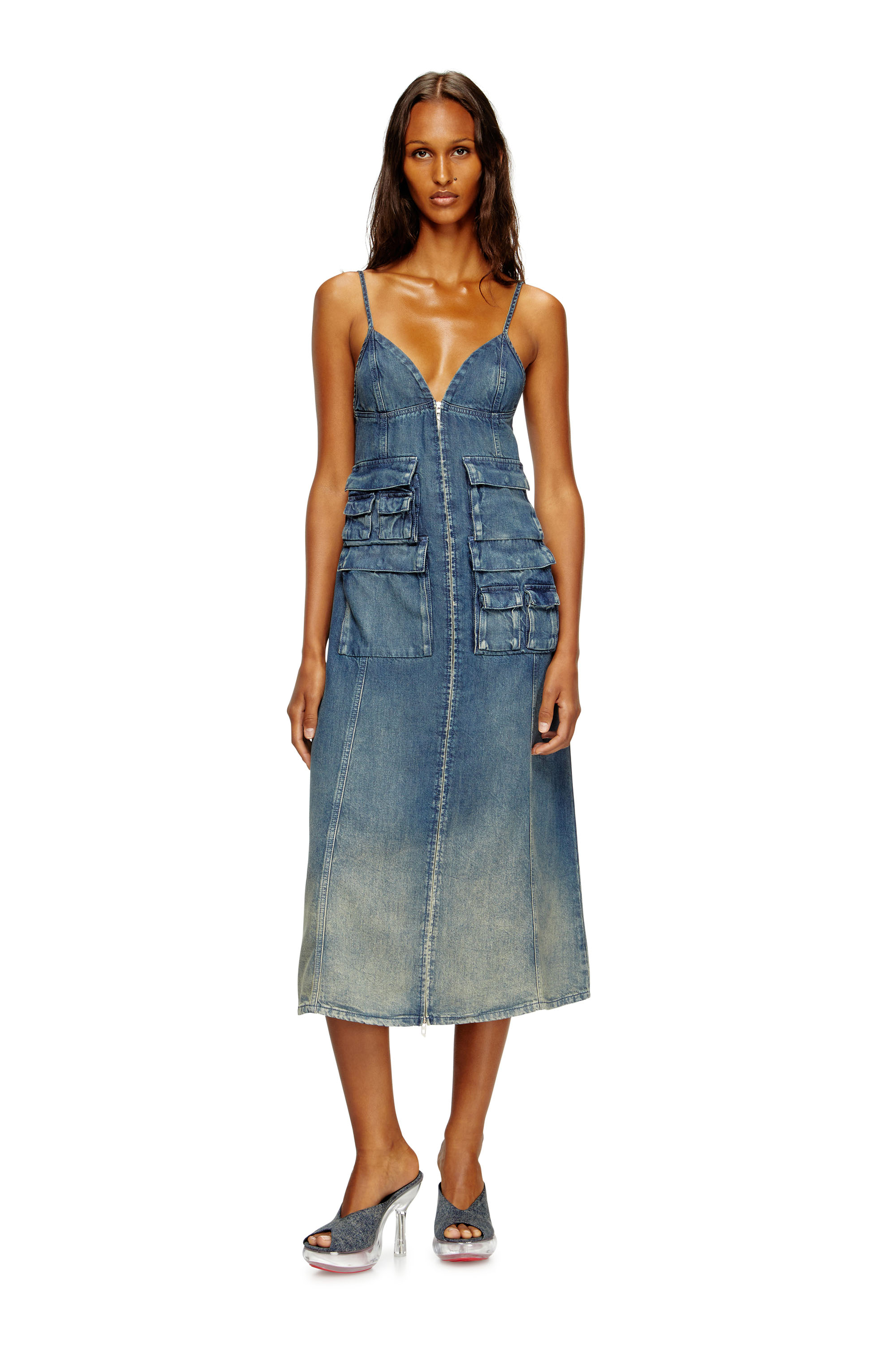Diesel - DE-MELVI-S, Woman's Dress in fluid laser-worn denim in Medium blue - 2