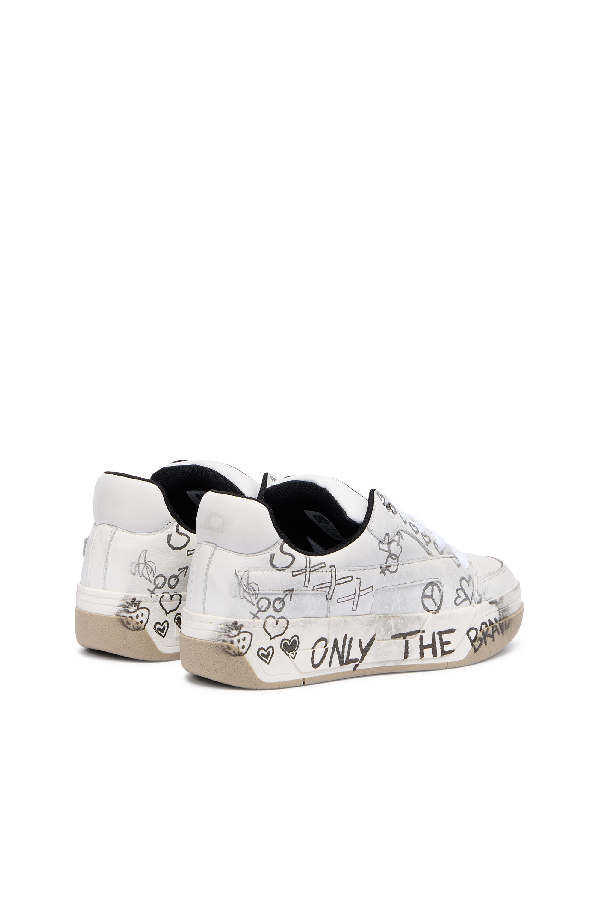 Diesel - S-D-OLLIE LOW W, S-D-Ollie-Sneaker in pelle con stampa graffiti Donna in Bianco - 3