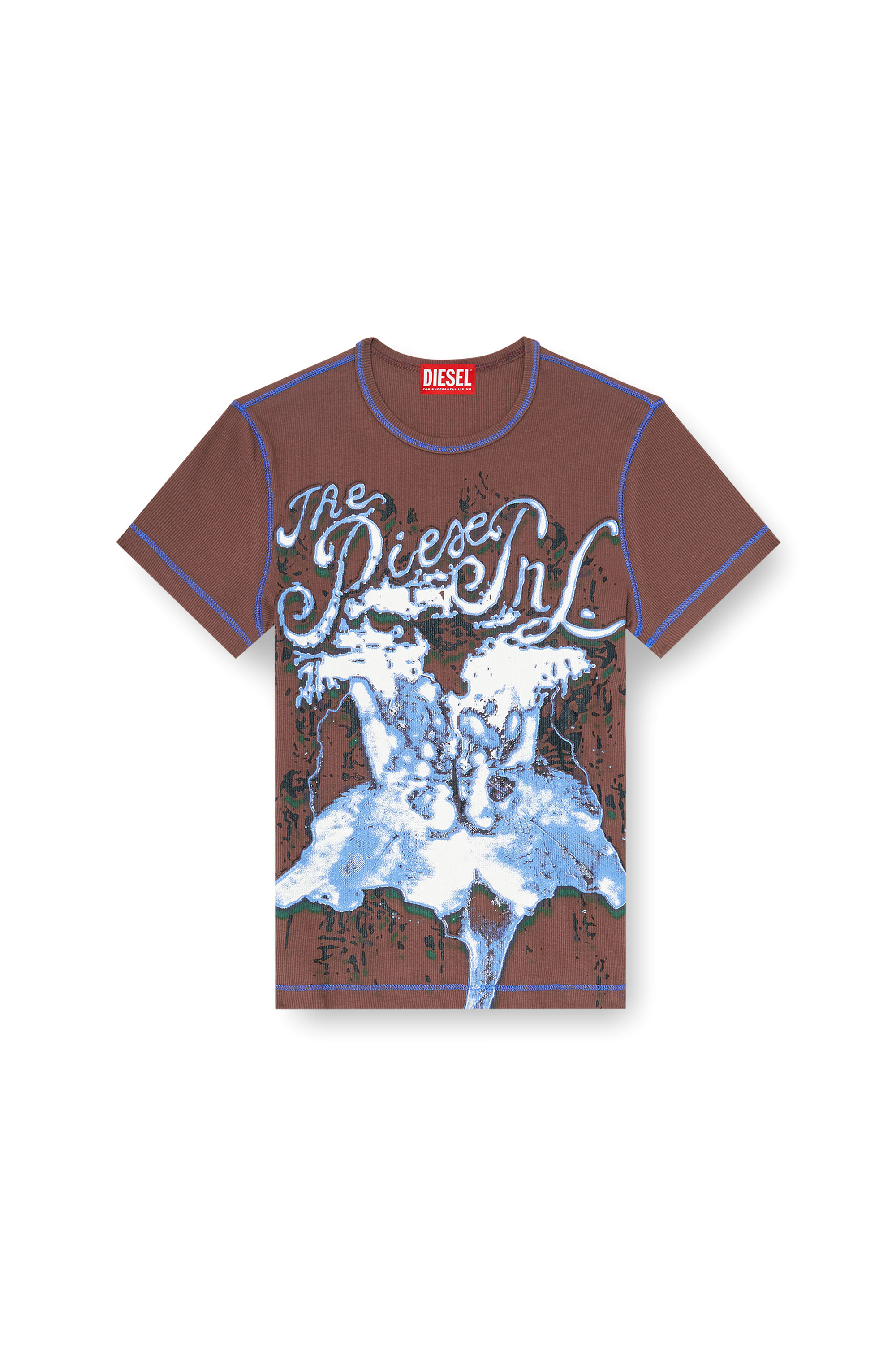 Diesel - T-BRENDA, Top in jersey a coste animalier Donna in Marrone - 3