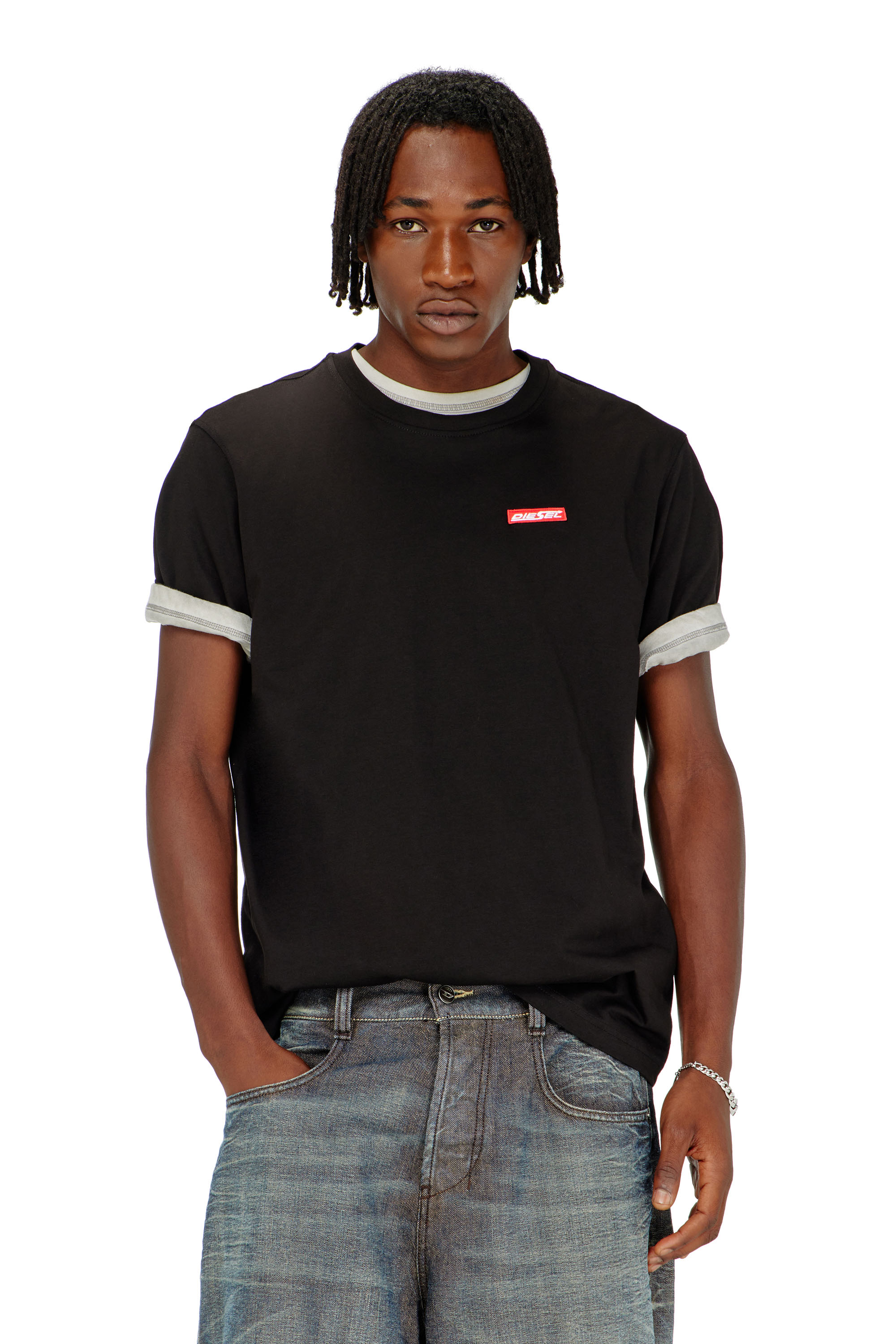 Diesel - T-ADJUST-AA12, T-shirt in cotone con patch logo Uomo in Nero - 1