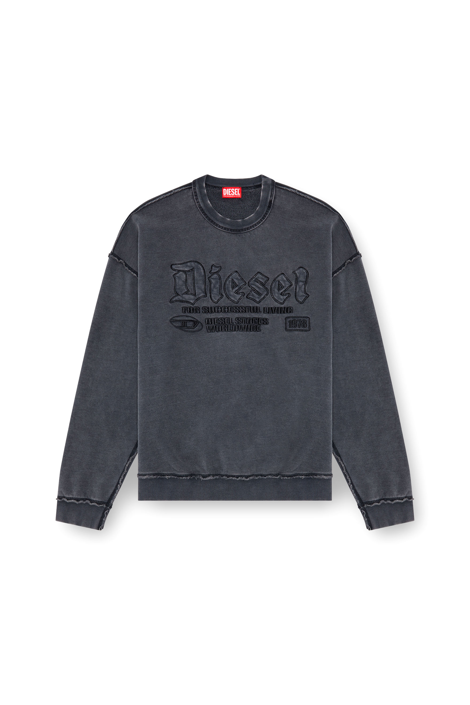 Diesel - S-BOXT-RAW, Felpa con ricamo logo Uomo in Nero - 2
