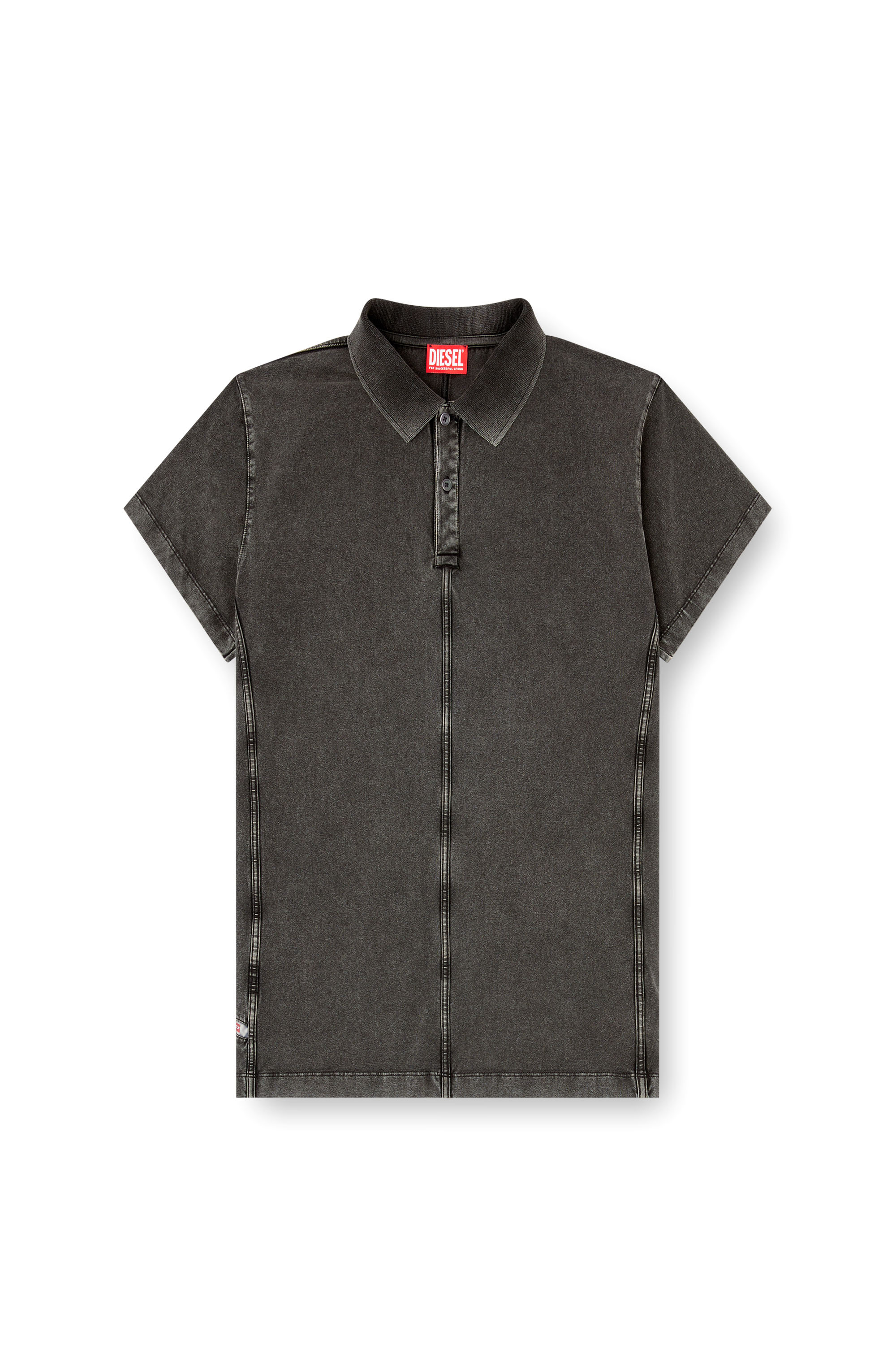 Diesel - T-NOMELY, Polo in jersey effetto denim Uomo in Nero - 3