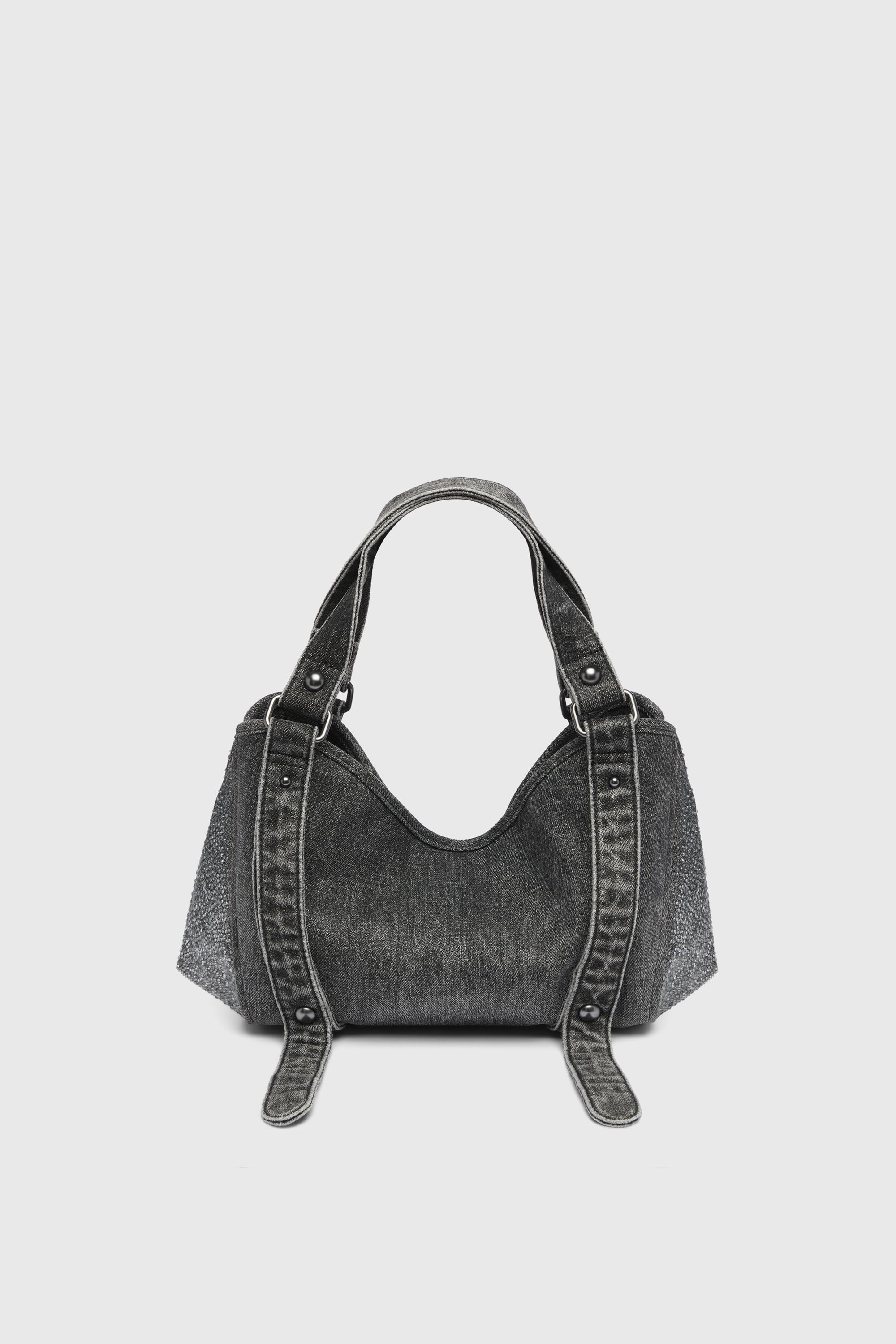 Diesel - D-ONE TOPHANDLE S, D-One-Borsa piccola a mano in denim solarizzato con cristalli Donna in Nero - 2