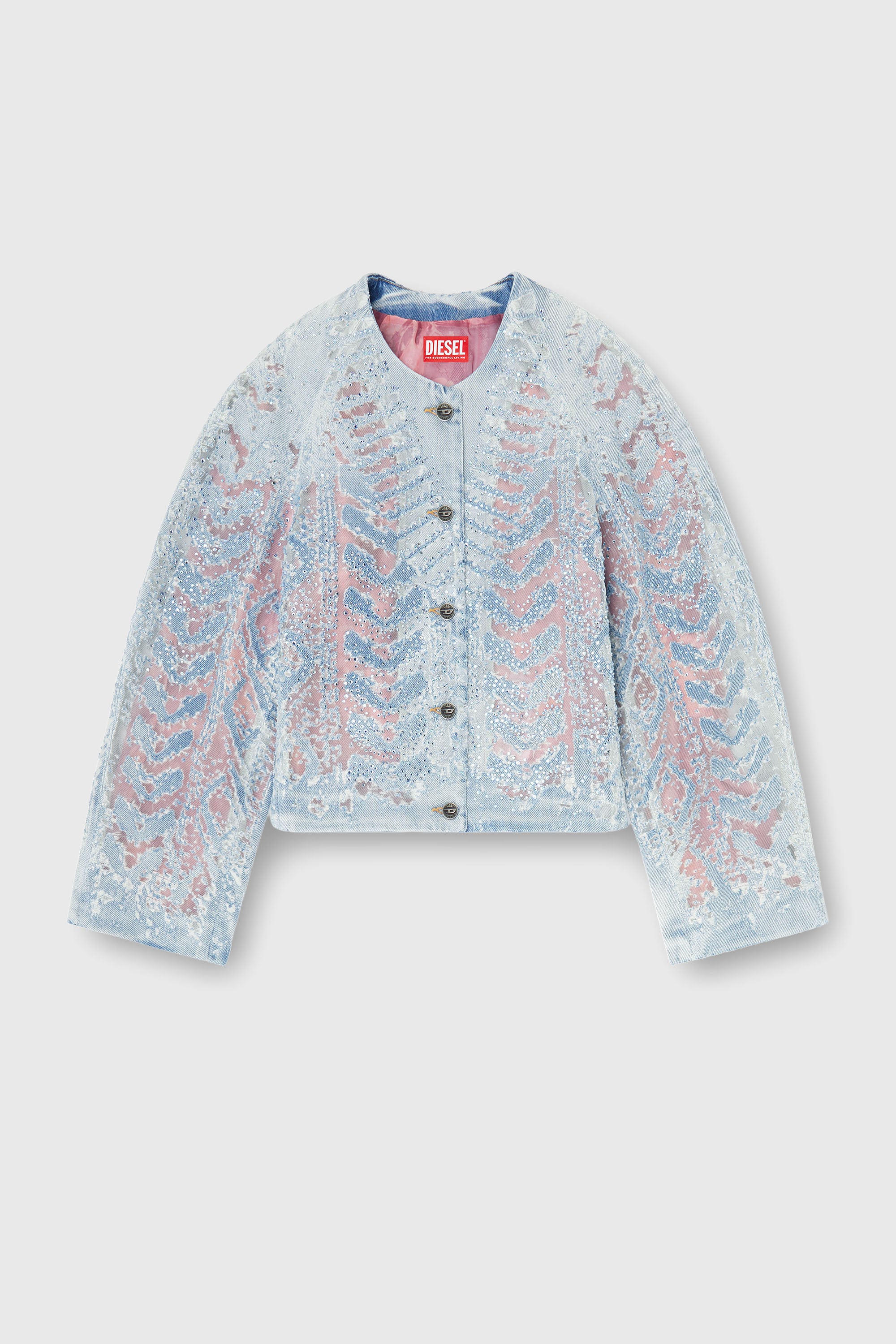 Diesel - DE-SOLIXIA-S, Giacca in denim microstone devor&eacute; Donna in Blu - 2
