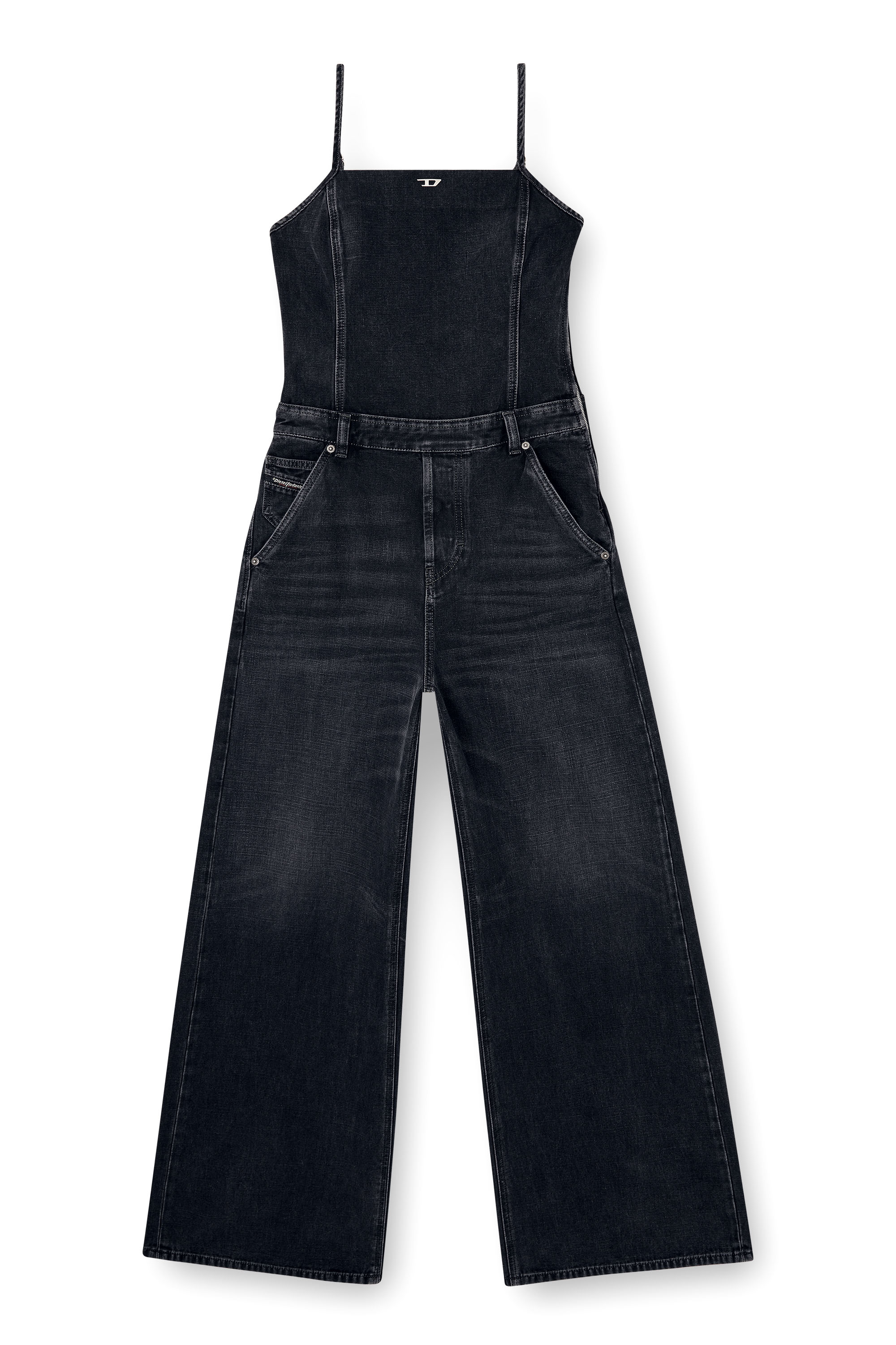 Diesel - DE-VORS, Tuta con spalline in denim batavia Donna in Nero - 1