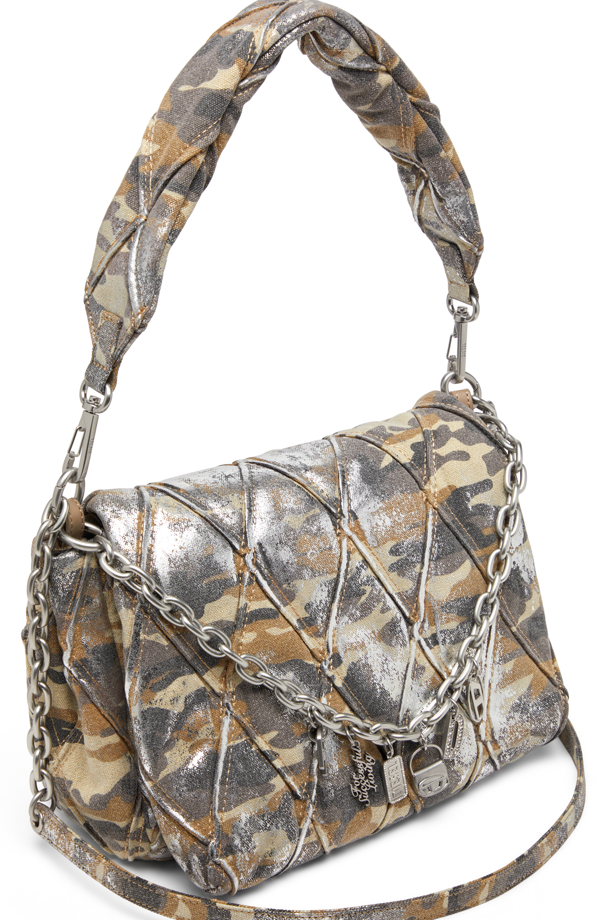 Diesel - CHARM-D SHOULDER M, Charm-D M-Borsa a spalla in canvas metallizzato camouflage Donna in Multicolor - 5