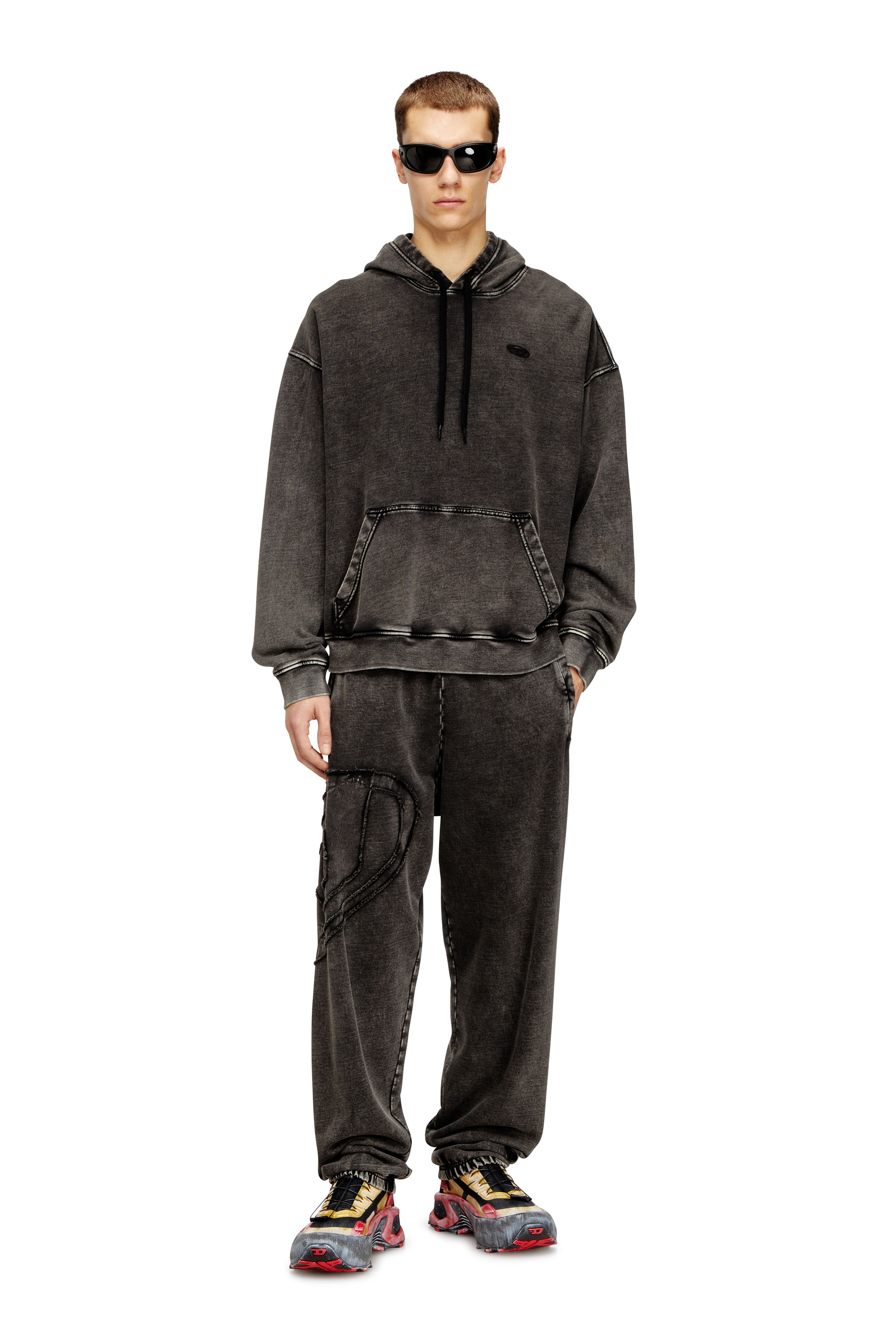 Diesel - S-BOXT-HOOD-DEN, Felpa con cappuccio con toppa posteriore tagliata a vivo Uomo in Grigio - 2