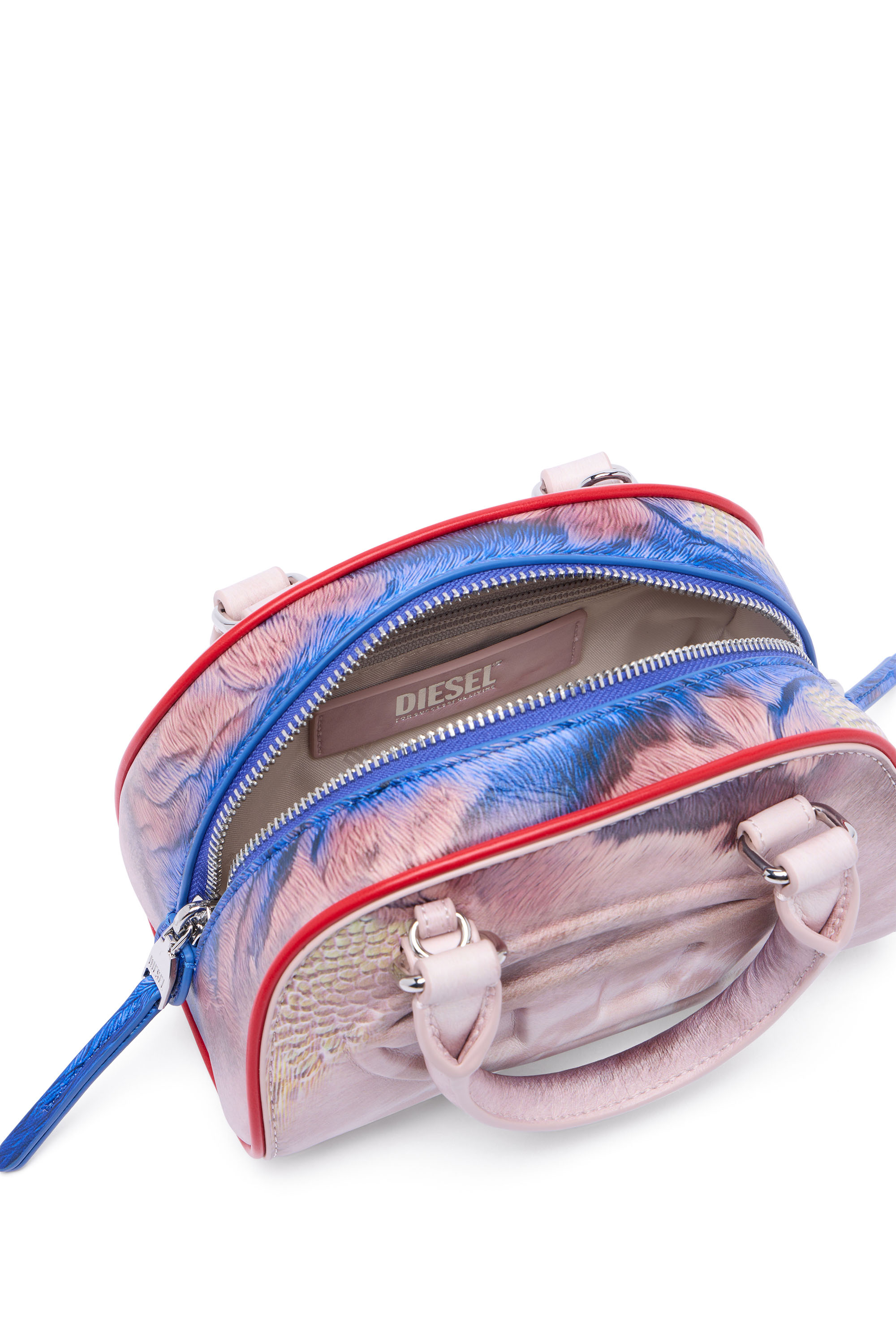 Diesel - 1DR DOME CROSSBODY, 1DR Dome-Borsa bowling mini con stampa animale Donna in Multicolor - 4