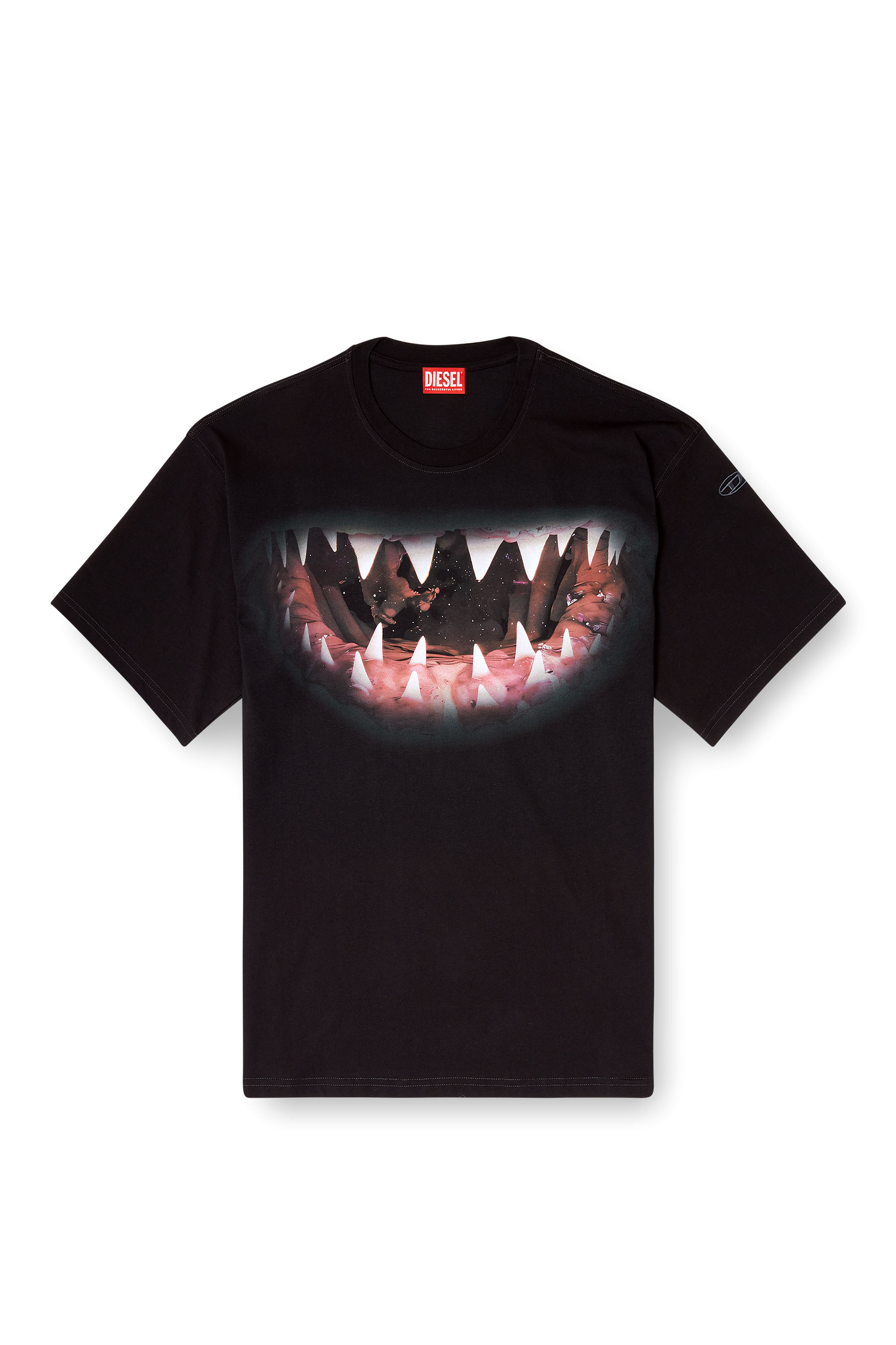 Diesel - T-BOXT-T21, T-shirt in cotone con stampa shark mouth Uomo in Nero - 3