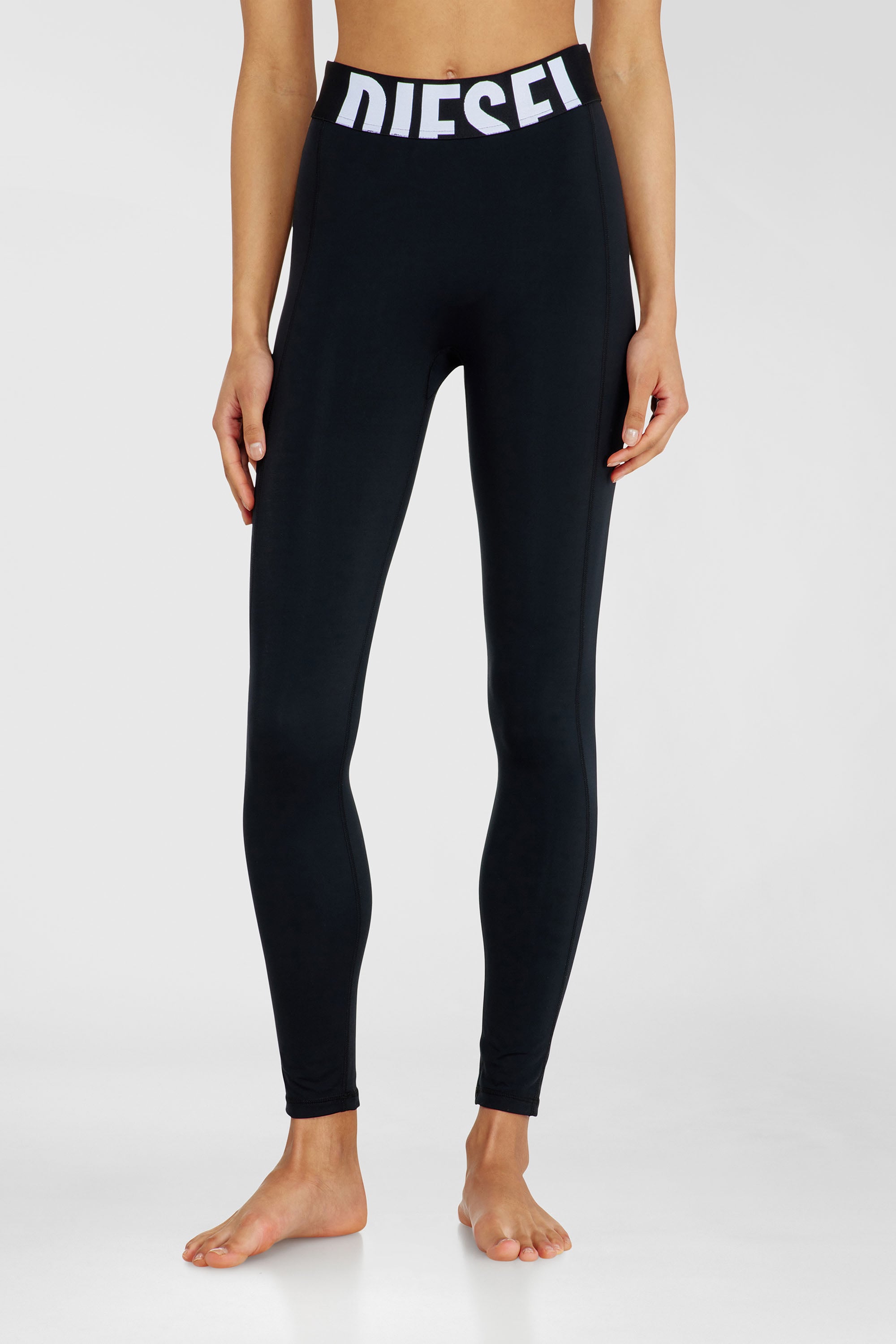 Diesel - ADELINE-D-POP, Leggings in microfibra con logo tagliato Donna in Nero - 3