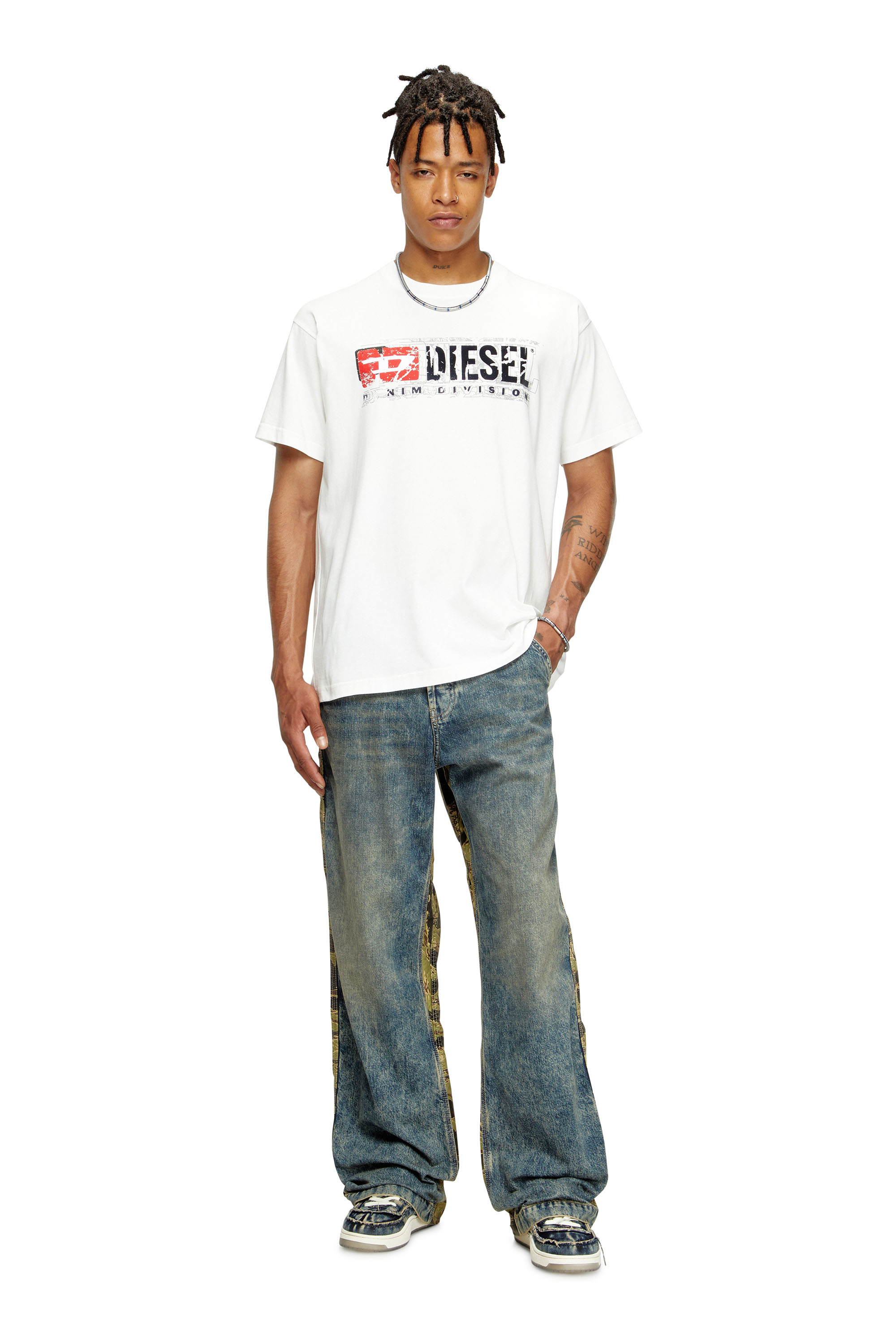 Diesel - T-NORM-T6, T-shirt con logo Denim Division floccato Uomo in Bianco - 2